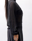 【thom/krom】 LONG SLEEVE SEE THROUGH SHIRT WH10_BLACK