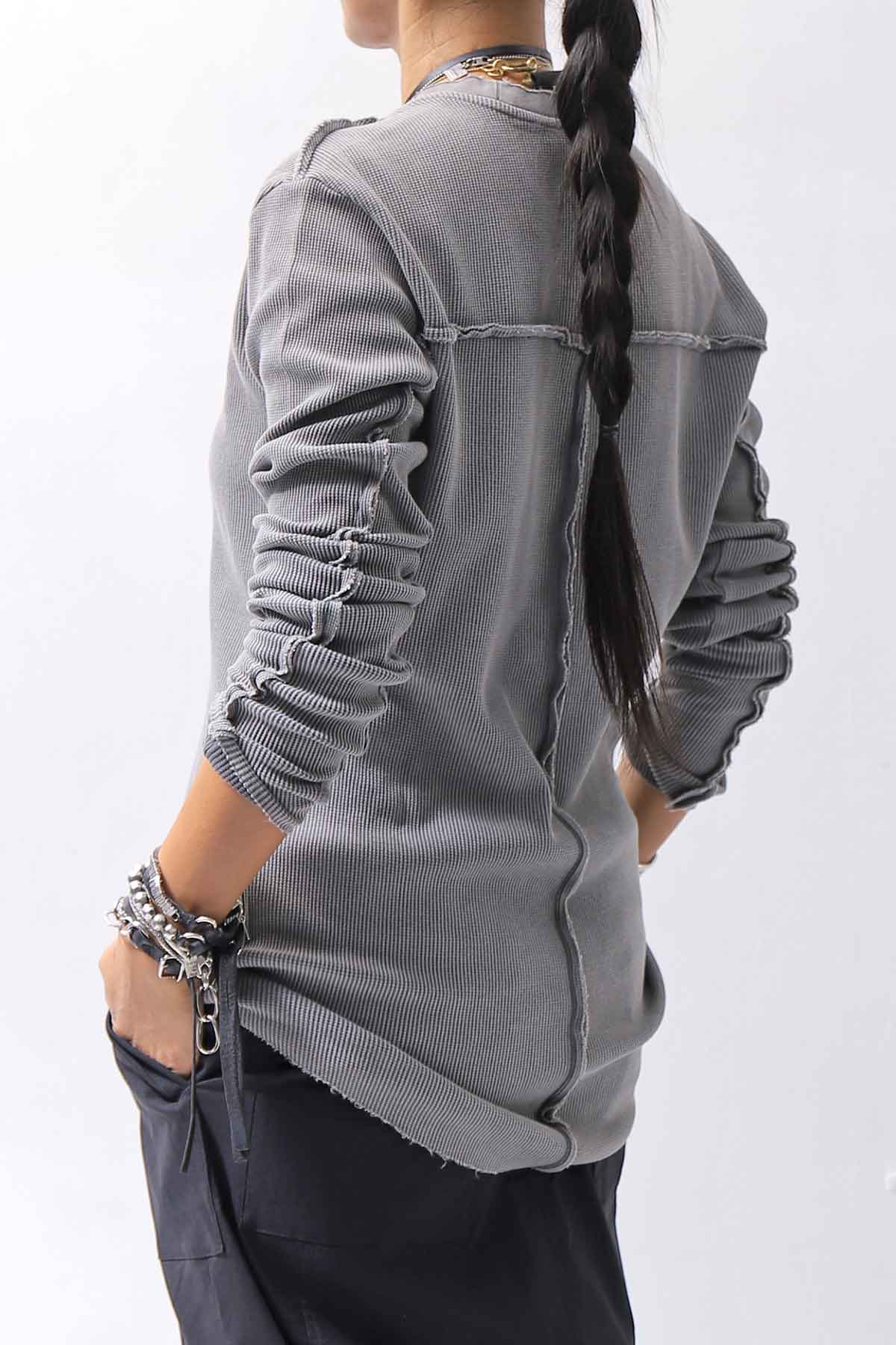 【thom/krom】 UNISEX WAFFLE COTTON LONG SLEEVE MT898_USED GREY