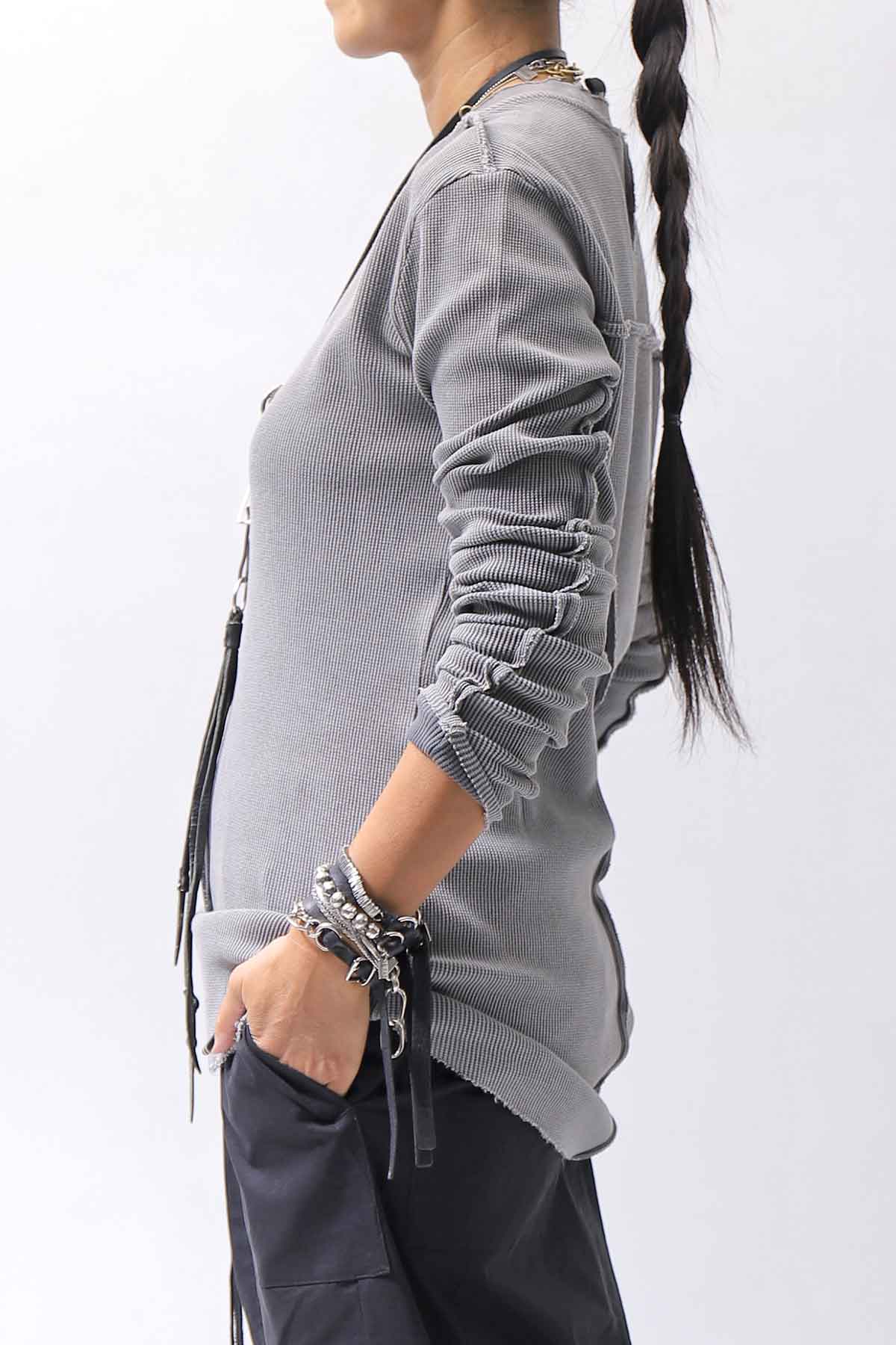 【thom/krom】 UNISEX WAFFLE COTTON LONG SLEEVE MT898_USED GREY