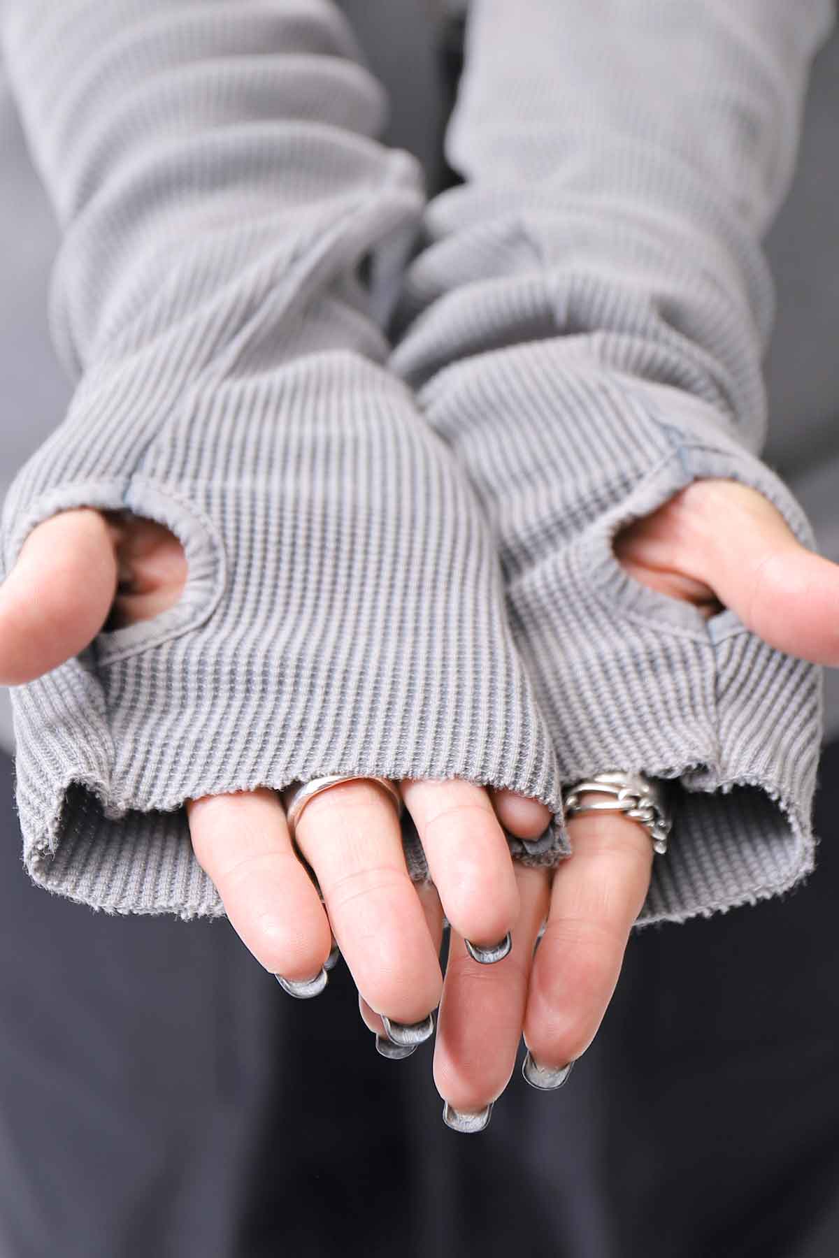 【thom/krom】 UNISEX WAFFLE COTTON LONG SLEEVE MT898_USED GREY