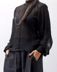 【thom/krom】 LONG SLEEVE SEE THROUGH SHIRT WH10_BLACK