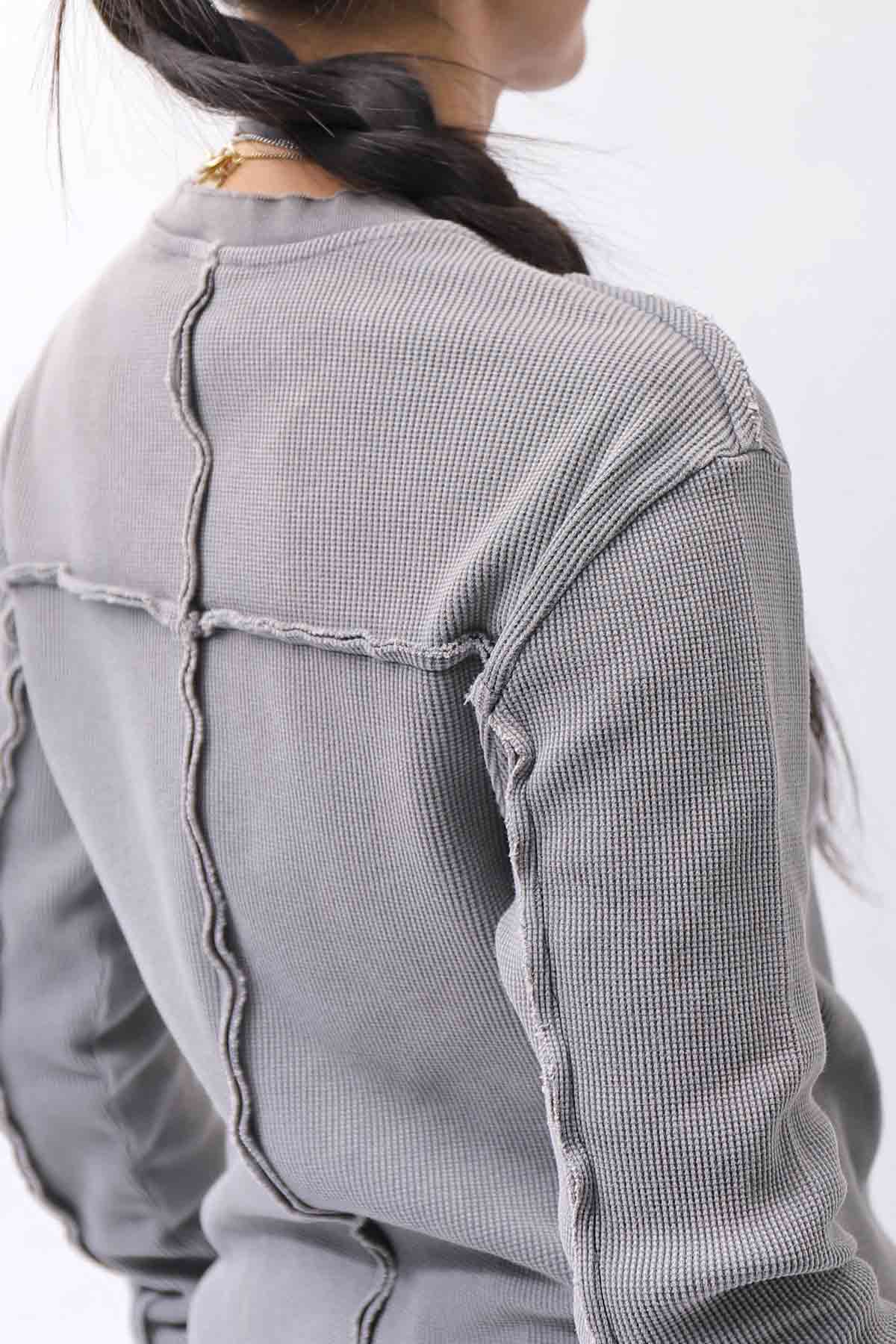 【thom/krom】 UNISEX WAFFLE COTTON LONG SLEEVE MT898_USED GREY