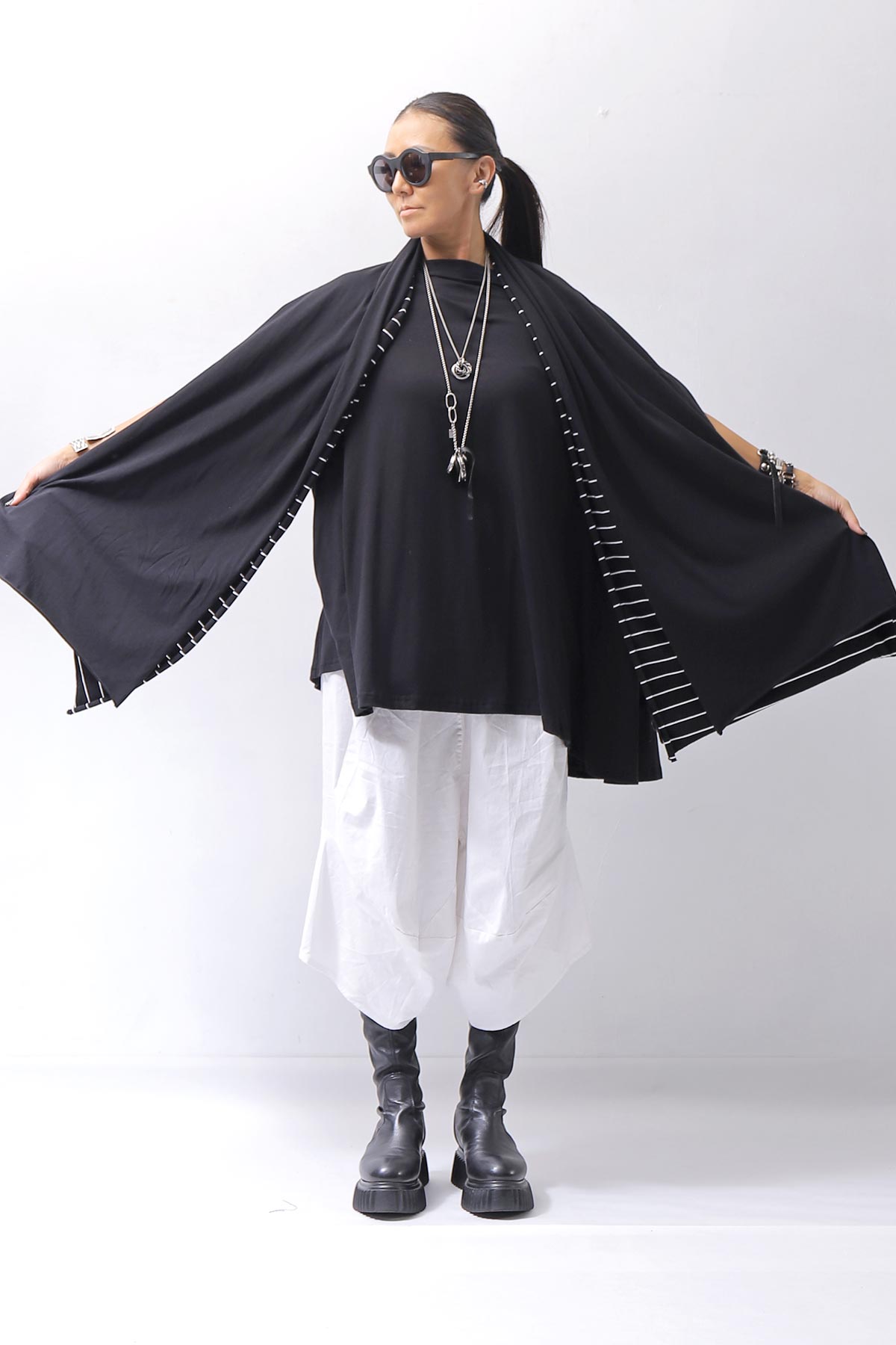 【PLÜ】 MULTIWAY STRETCH COTTON STOLE PL21_STRIPE/BLACK