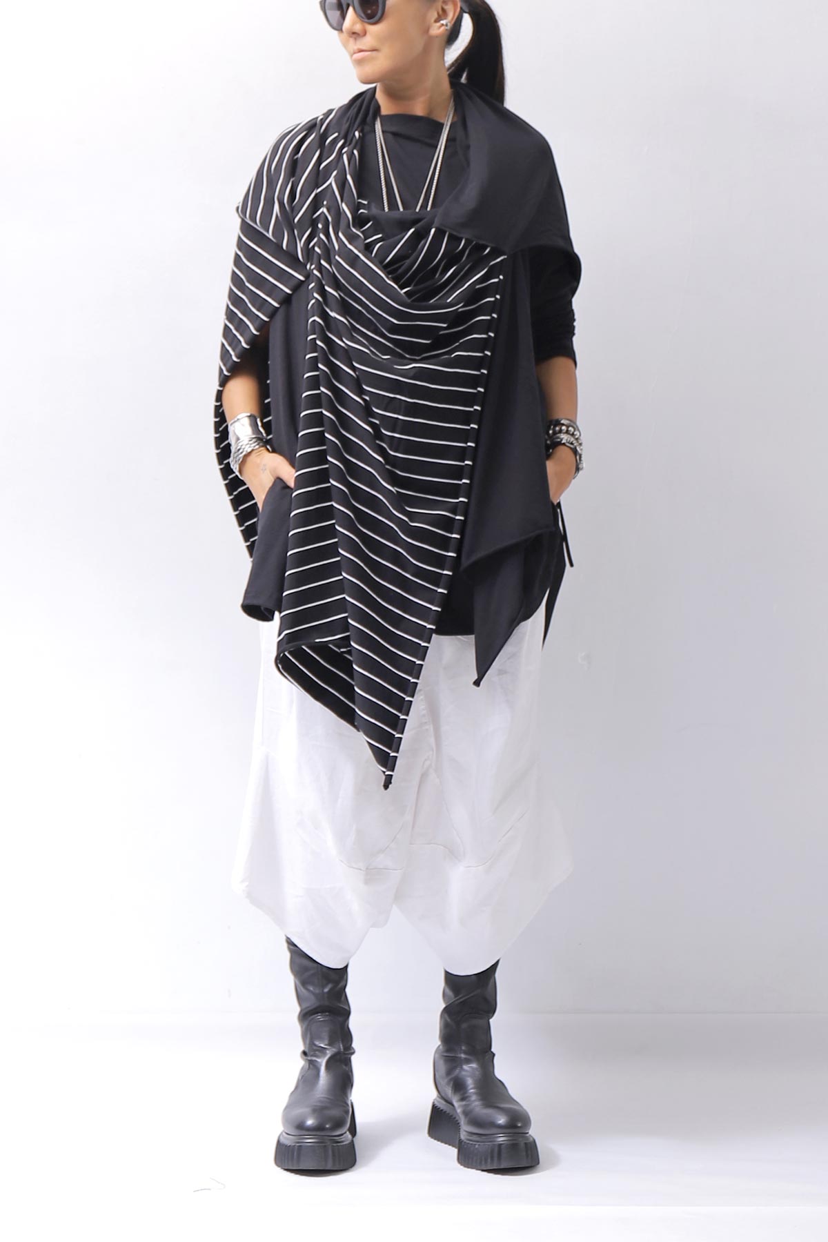 【PLÜ】 MULTIWAY STRETCH COTTON STOLE PL21_STRIPE/BLACK