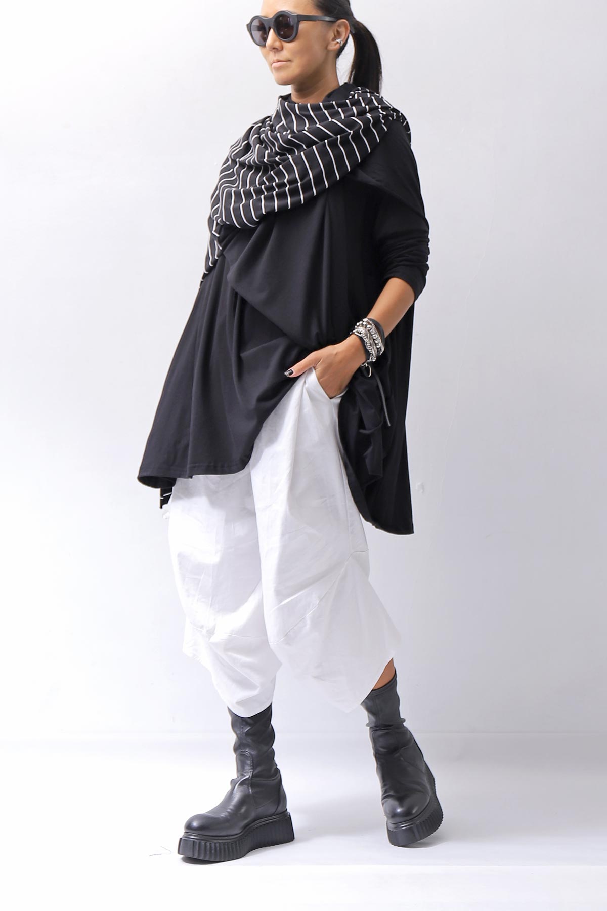 【PLÜ】 MULTIWAY STRETCH COTTON STOLE PL21_STRIPE/BLACK