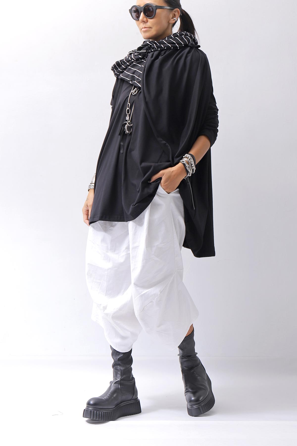 【PLÜ】 MULTIWAY STRETCH COTTON STOLE PL21_STRIPE/BLACK