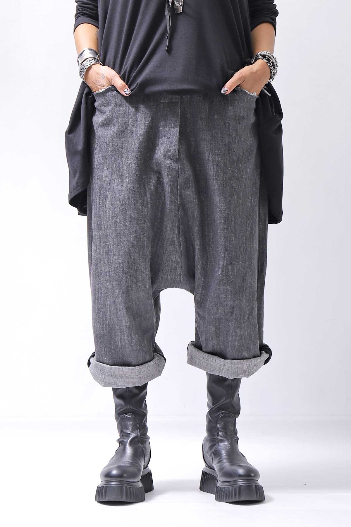 【studio b3】 UNISEX COTTON DENIM BOX SALLOUEL PANTS MPB1830_MARENGO(GREY WASH)