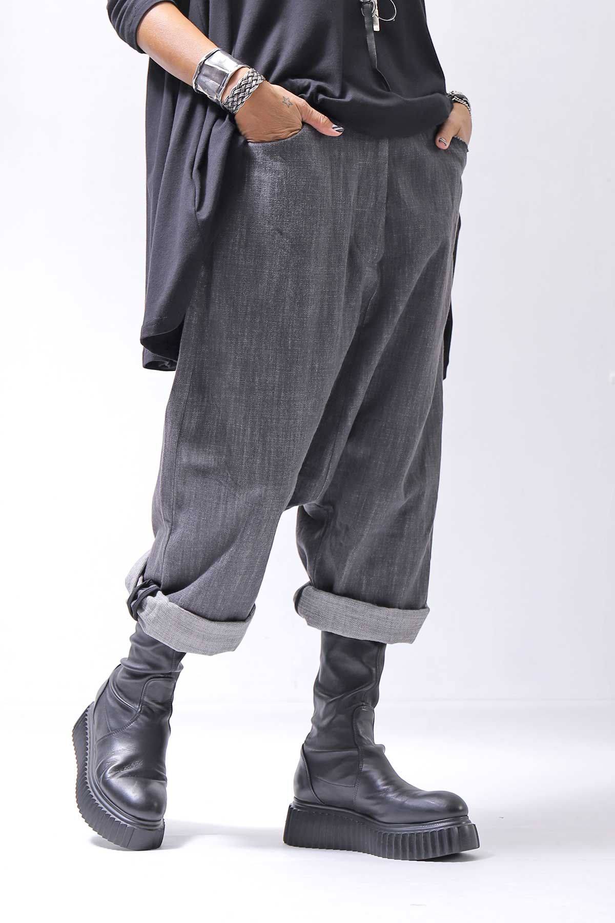 【studio b3】 UNISEX COTTON DENIM BOX SALLOUEL PANTS MPB1830_MARENGO(GREY WASH)