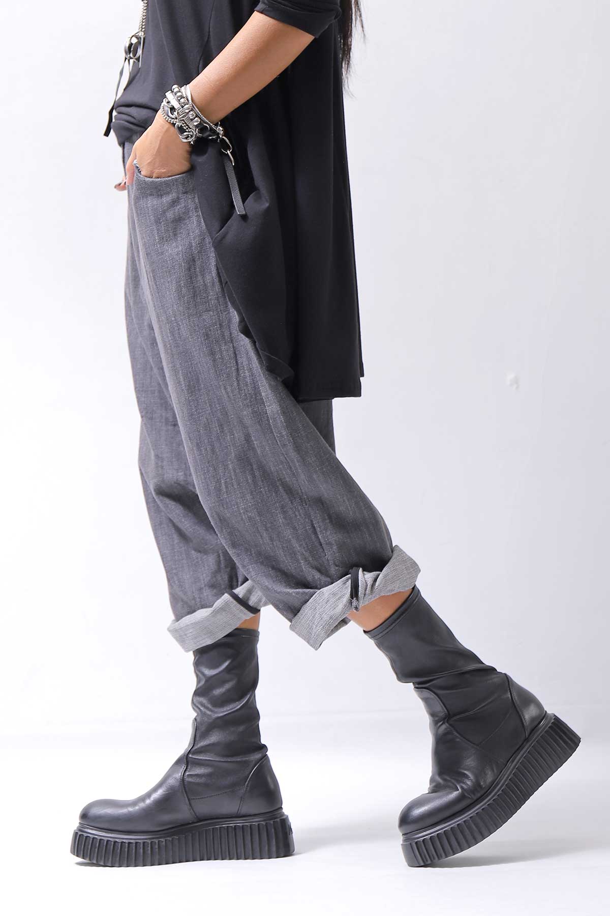【studio b3】 UNISEX COTTON DENIM BOX SALLOUEL PANTS MPB1830_MARENGO(GREY WASH)