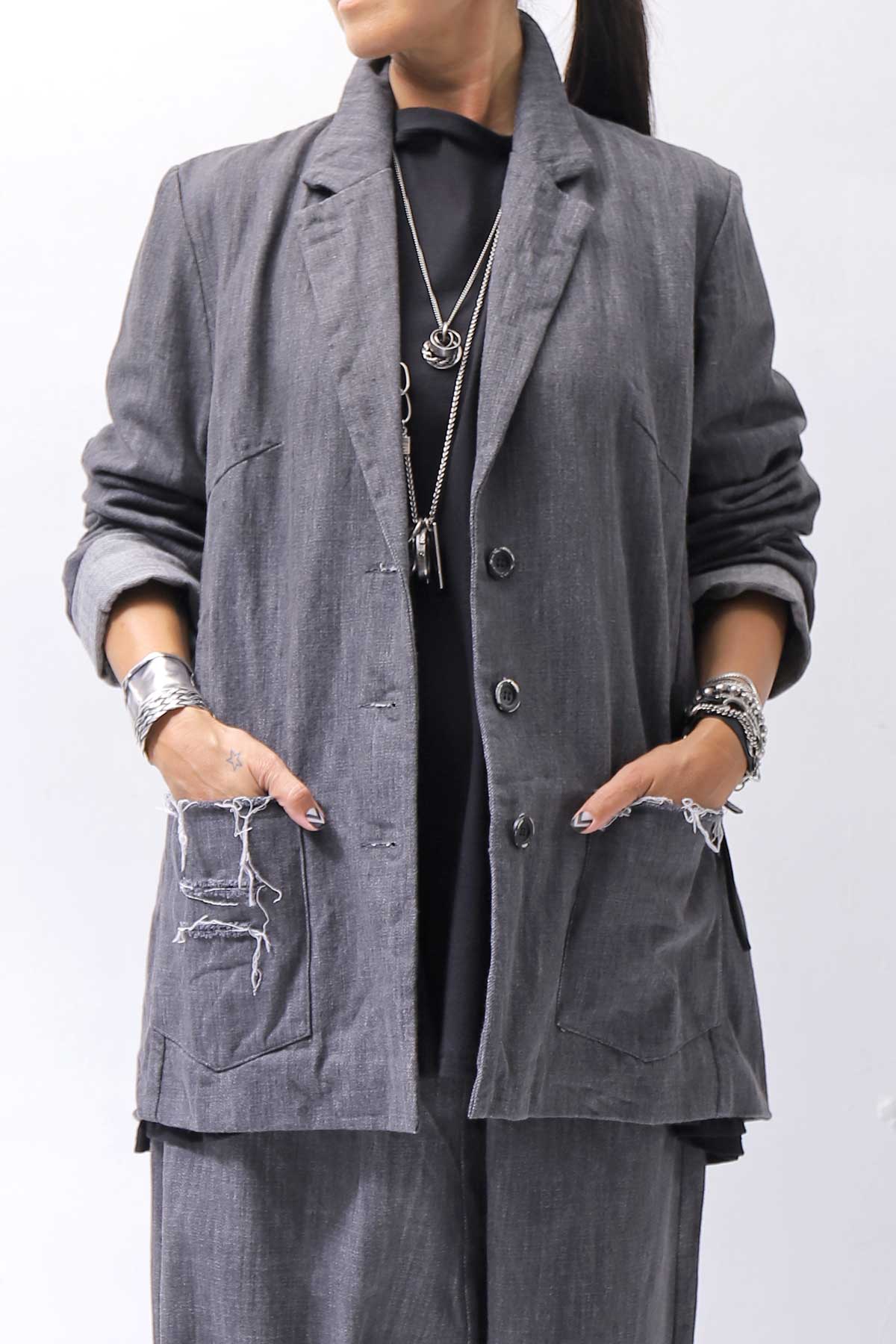 【studio b3】 UNISEX COTTON DENIM RELAX FIT JACKET RBB2018_MARENGO(GREY WASH)