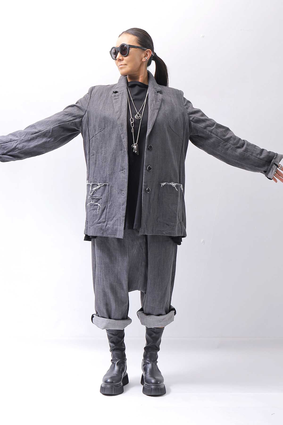 【studio b3】 UNISEX COTTON DENIM RELAX FIT JACKET RBB2018_MARENGO(GREY WASH)