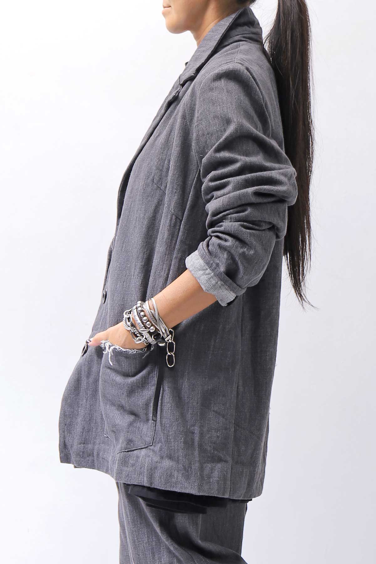 【studio b3】 UNISEX COTTON DENIM RELAX FIT JACKET RBB2018_MARENGO(GREY WASH)