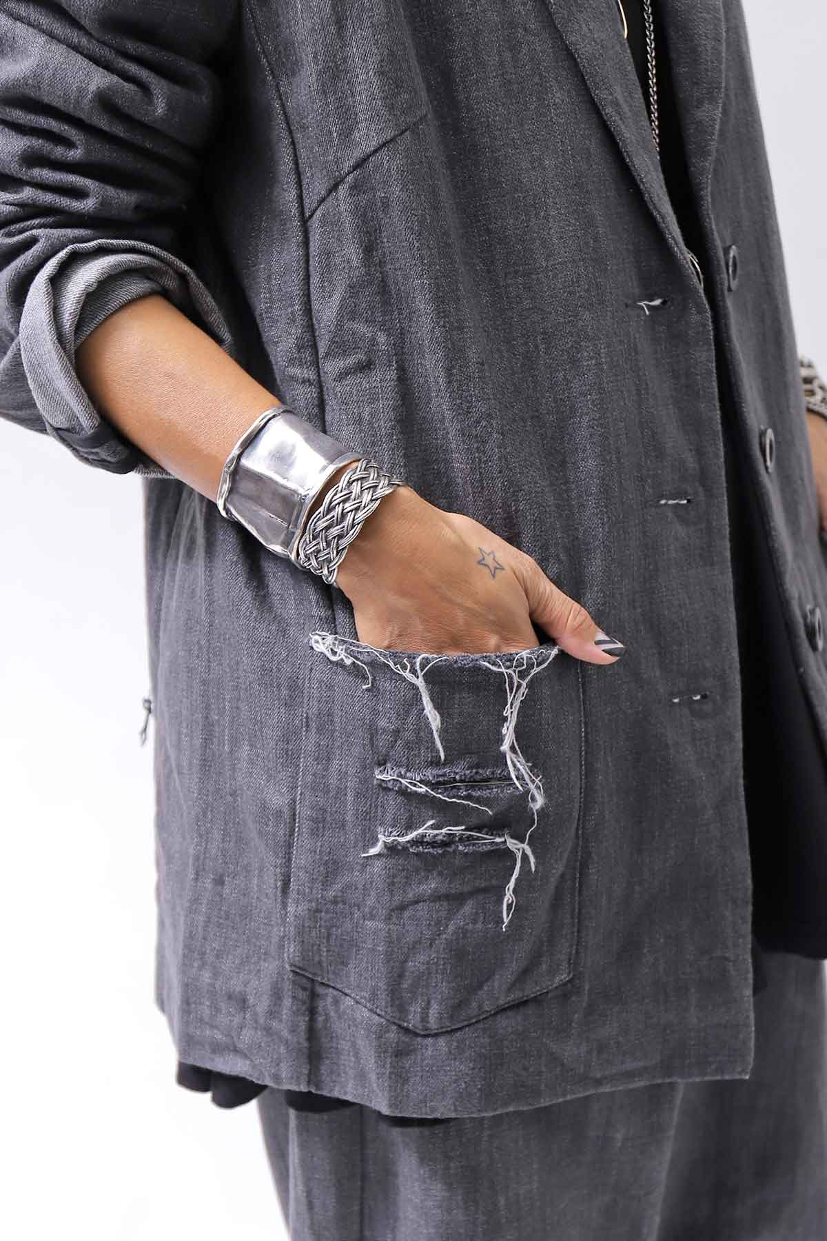 【studio b3】 UNISEX COTTON DENIM RELAX FIT JACKET RBB2018_MARENGO(GREY WASH)