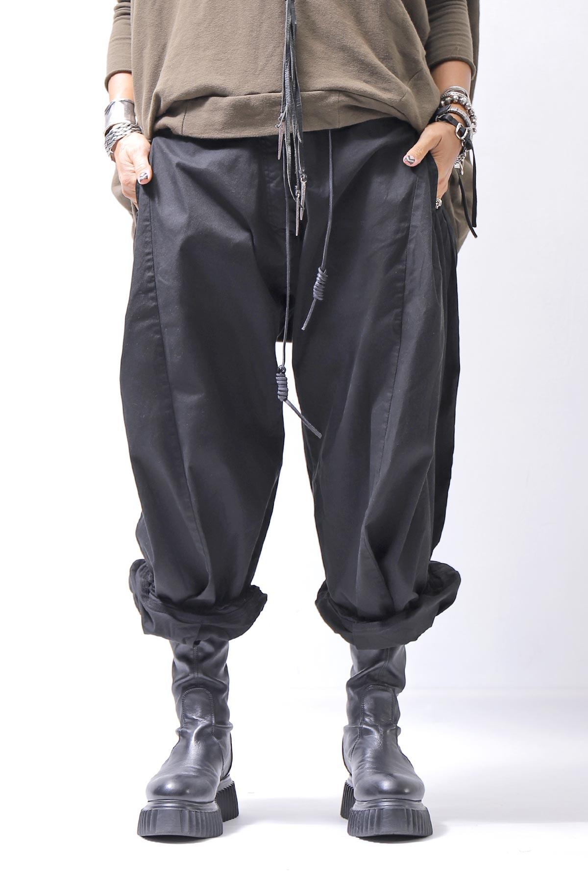 【RUNDHOLZ】 UNISEX SIDE TUCK ICONIC COTTON PANTS_BLACK