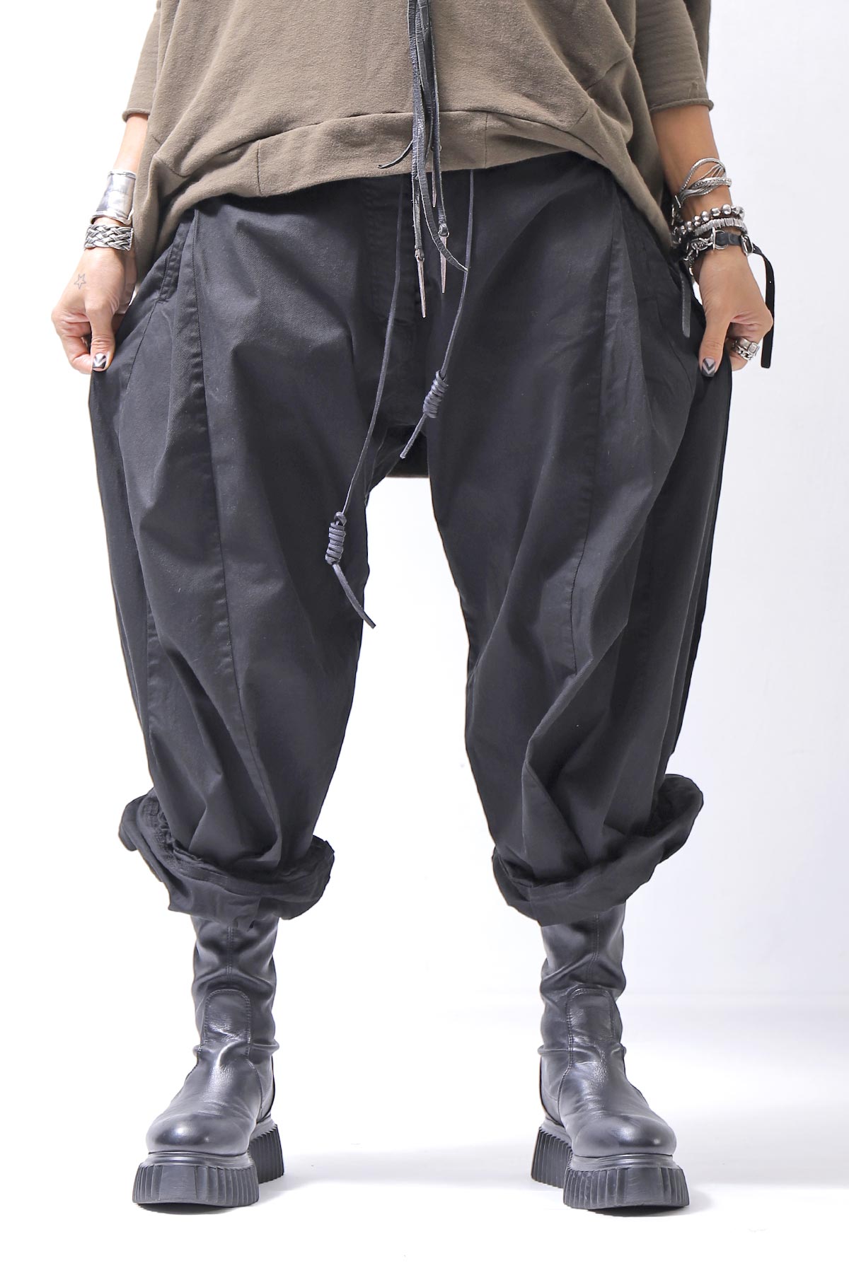 【RUNDHOLZ】 UNISEX SIDE TUCK ICONIC COTTON PANTS_BLACK