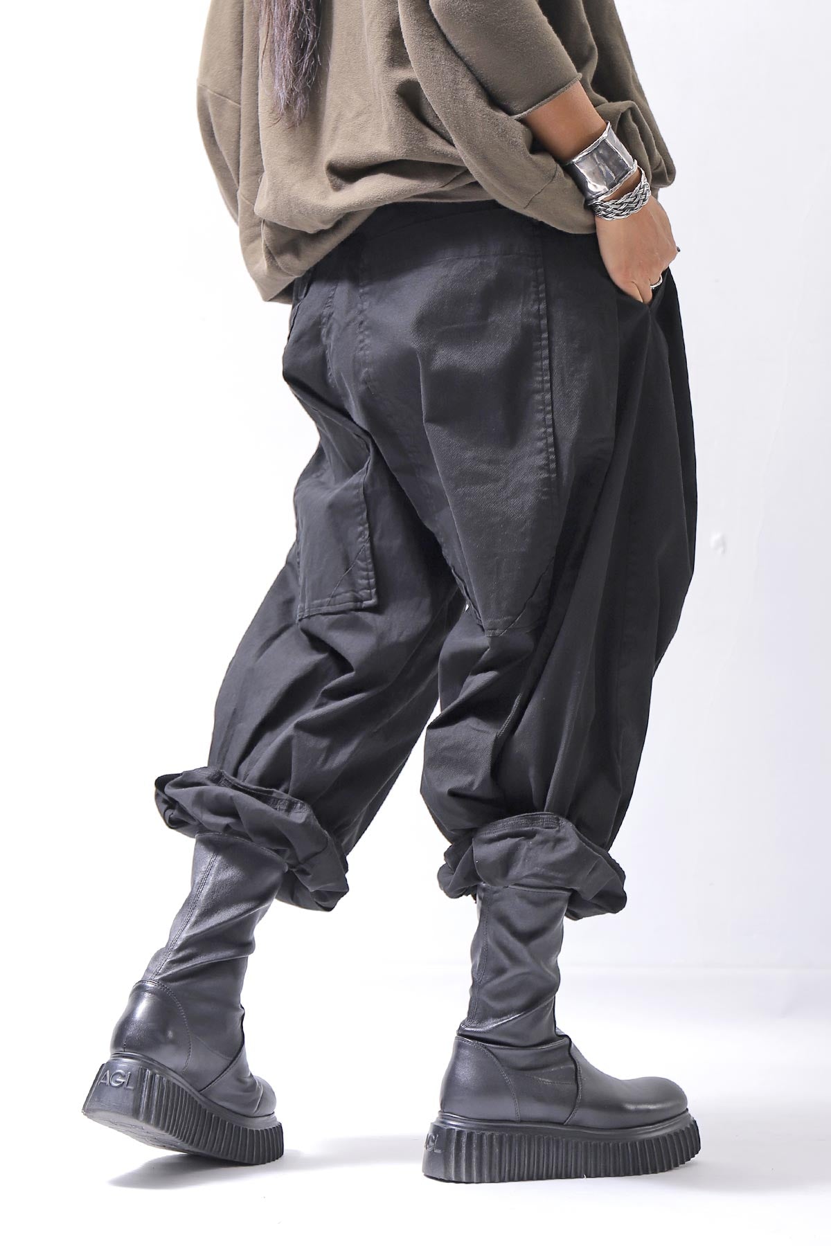 【RUNDHOLZ】 UNISEX SIDE TUCK ICONIC COTTON PANTS_BLACK