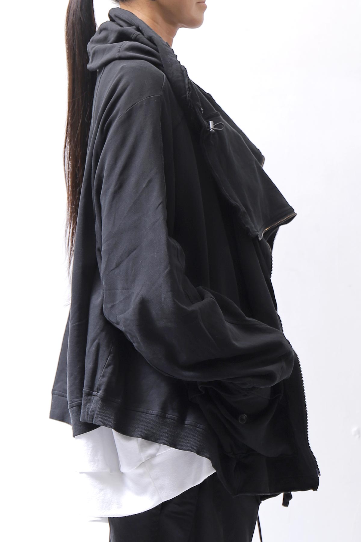 【RUNDHOLZ】 UNISEX DOUBLE LAYERED RELAX FIT ZIP-UP HOODIE_BLACK