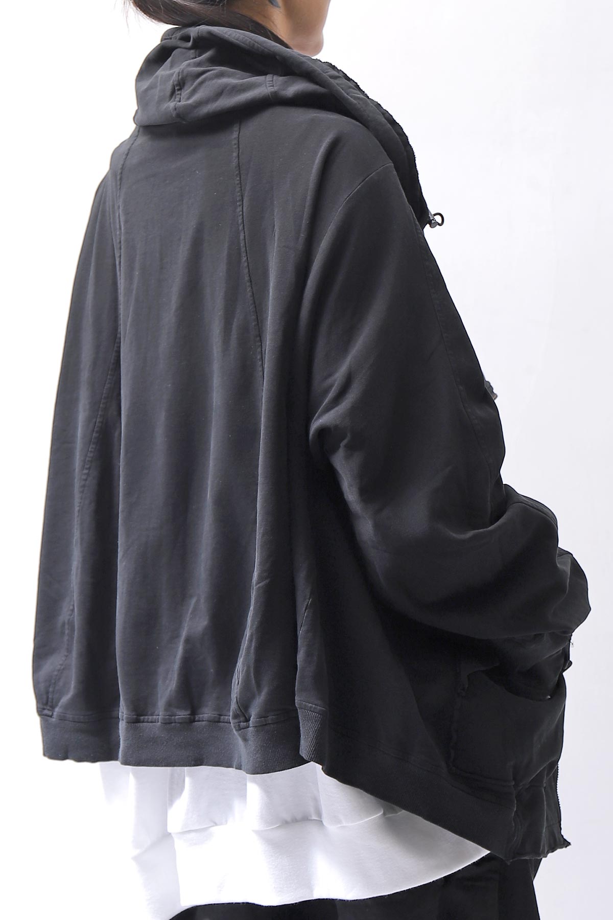 【RUNDHOLZ】 UNISEX DOUBLE LAYERED RELAX FIT ZIP-UP HOODIE_BLACK