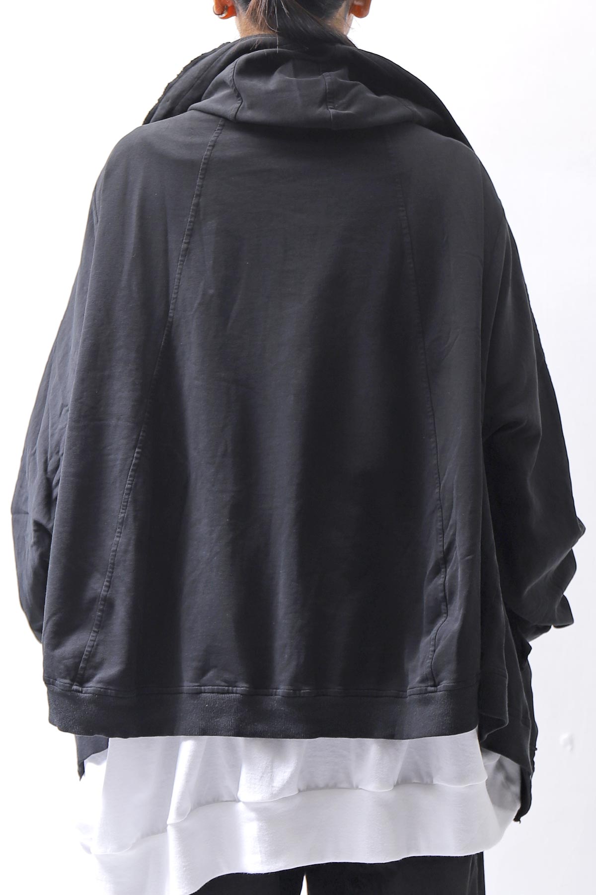 【RUNDHOLZ】 UNISEX DOUBLE LAYERED RELAX FIT ZIP-UP HOODIE_BLACK