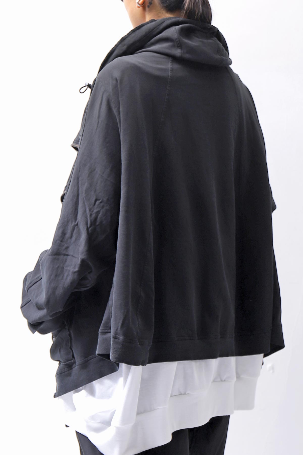 【RUNDHOLZ】 UNISEX DOUBLE LAYERED RELAX FIT ZIP-UP HOODIE_BLACK