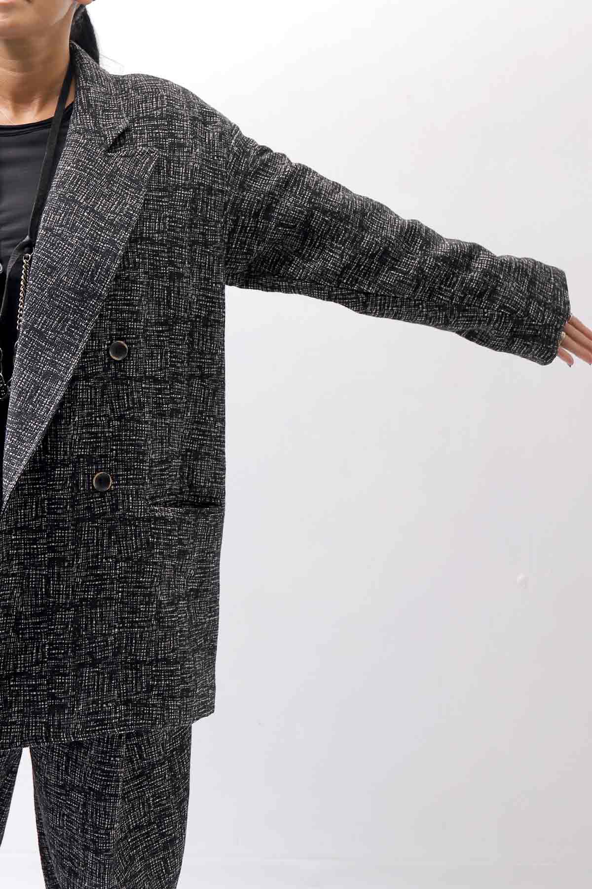 【NOSTRASANTISSIMA】 UNISEX OVERSIZED TWEED DOUBLE BUTTON JACKET J116_TWEED BLACK
