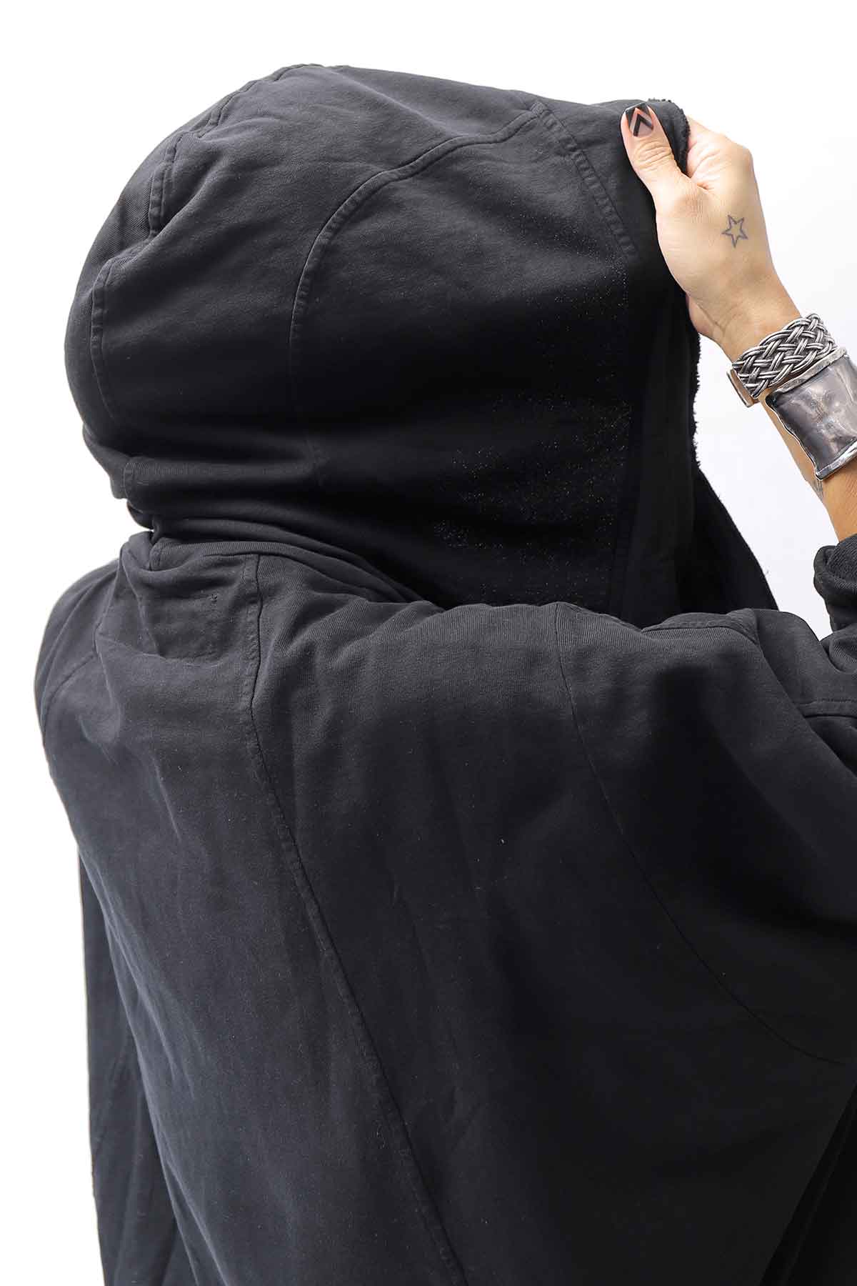 【RUNDHOLZ】 UNISEX DOUBLE LAYERED RELAX FIT ZIP-UP HOODIE_BLACK