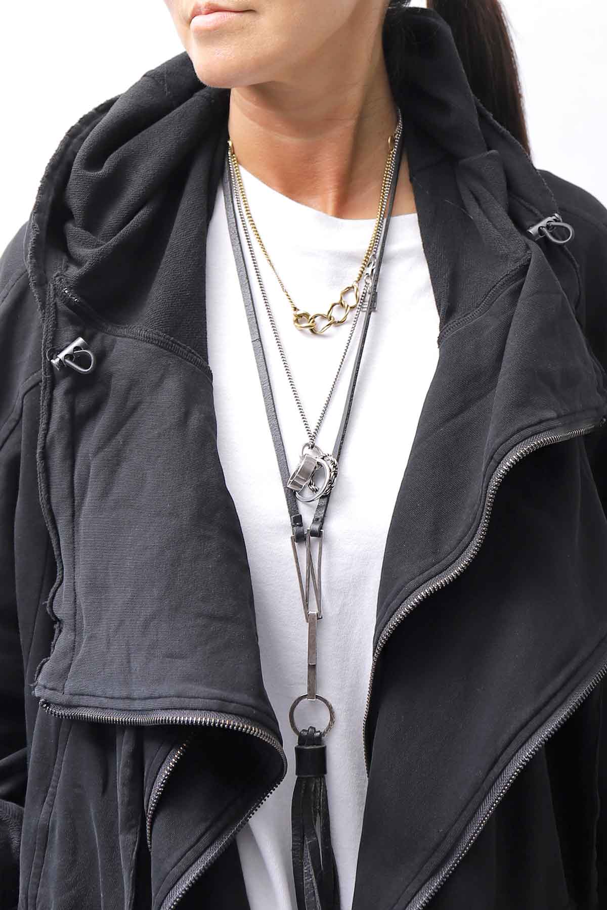 【RUNDHOLZ】 UNISEX DOUBLE LAYERED RELAX FIT ZIP-UP HOODIE_BLACK