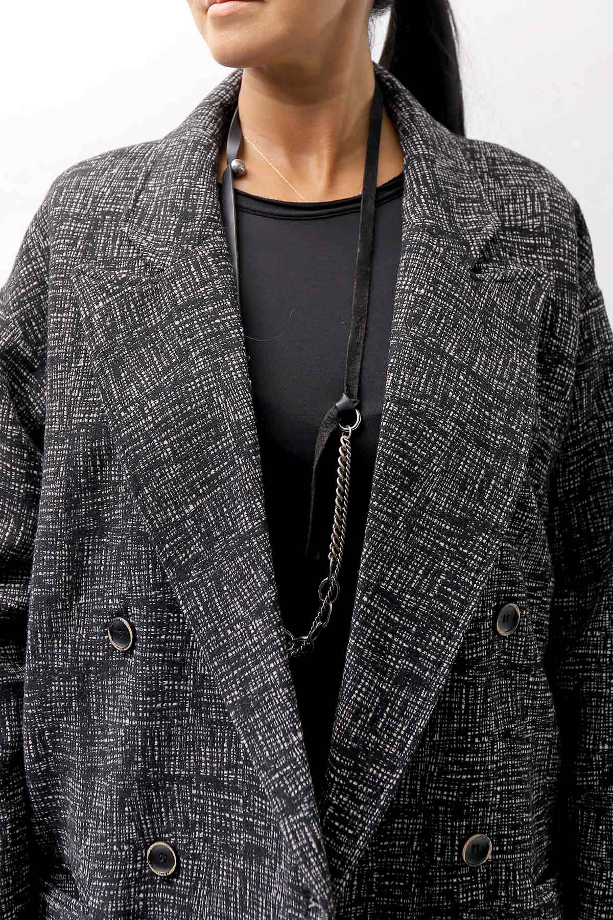 【NOSTRASANTISSIMA】 UNISEX OVERSIZED TWEED DOUBLE BUTTON JACKET J116_TWEED BLACK