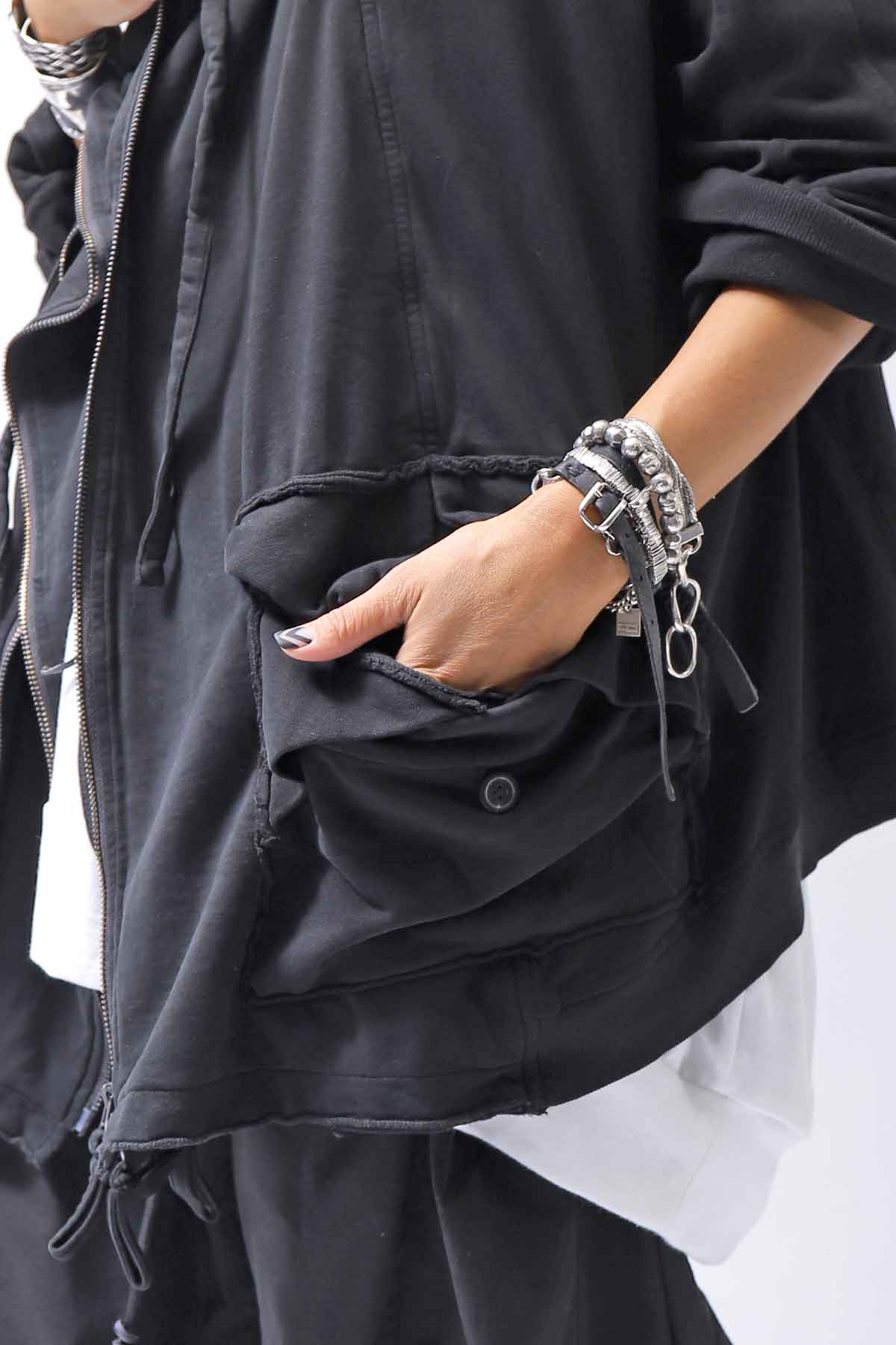 【RUNDHOLZ】 UNISEX DOUBLE LAYERED RELAX FIT ZIP-UP HOODIE_BLACK