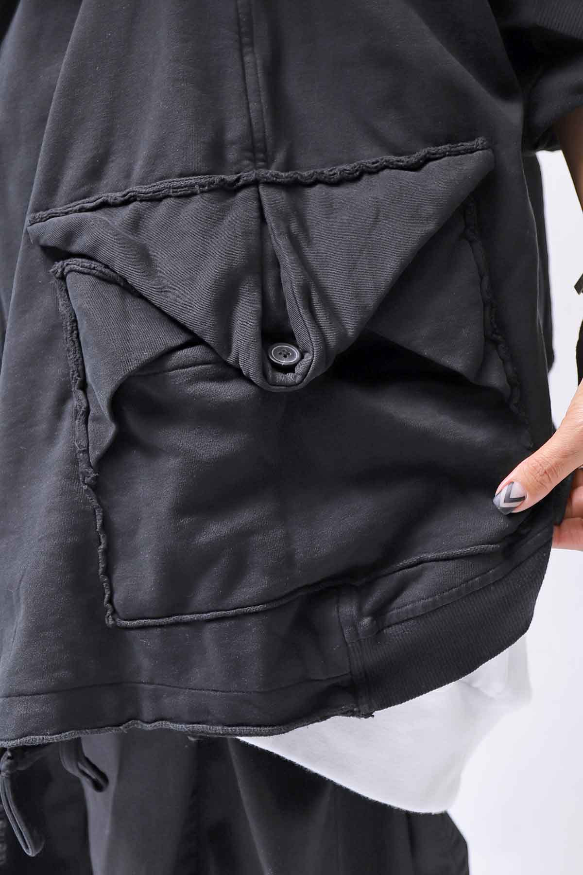 【RUNDHOLZ】 UNISEX DOUBLE LAYERED RELAX FIT ZIP-UP HOODIE_BLACK