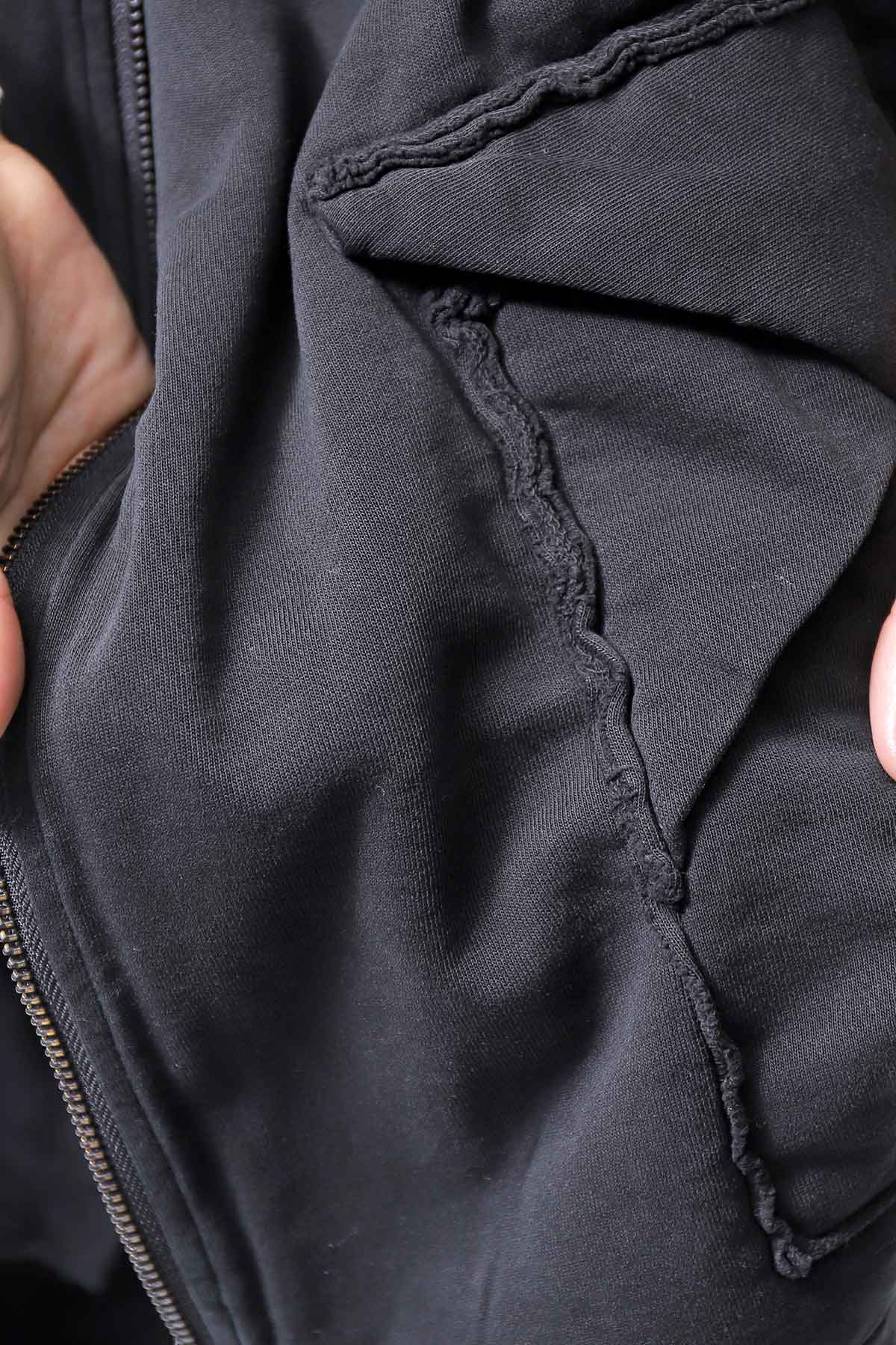 【RUNDHOLZ】 UNISEX DOUBLE LAYERED RELAX FIT ZIP-UP HOODIE_BLACK