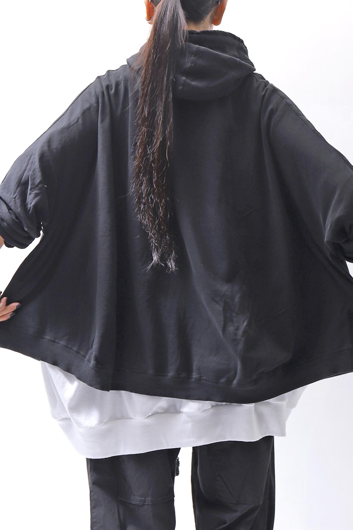 【RUNDHOLZ】 UNISEX DOUBLE LAYERED RELAX FIT ZIP-UP HOODIE_BLACK