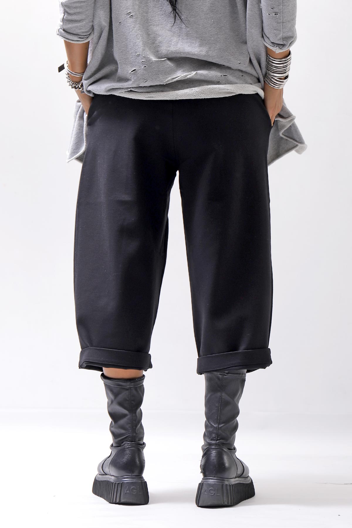 【NOSTRASANTISSIMA】 UNISEX STRETCH FRONT TUCK PANTS P118_BLACK