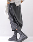 【studio b3】 UNISEX COATED LINEN&BAMBOO BOX SARROUEL PANTS NB2123_BLACK