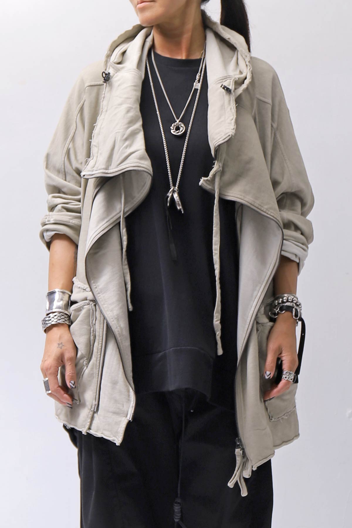 【RUNDHOLZ】 UNISEX DOUBLE LAYERED ZIP-UP HOODIE_SAND CLOUD