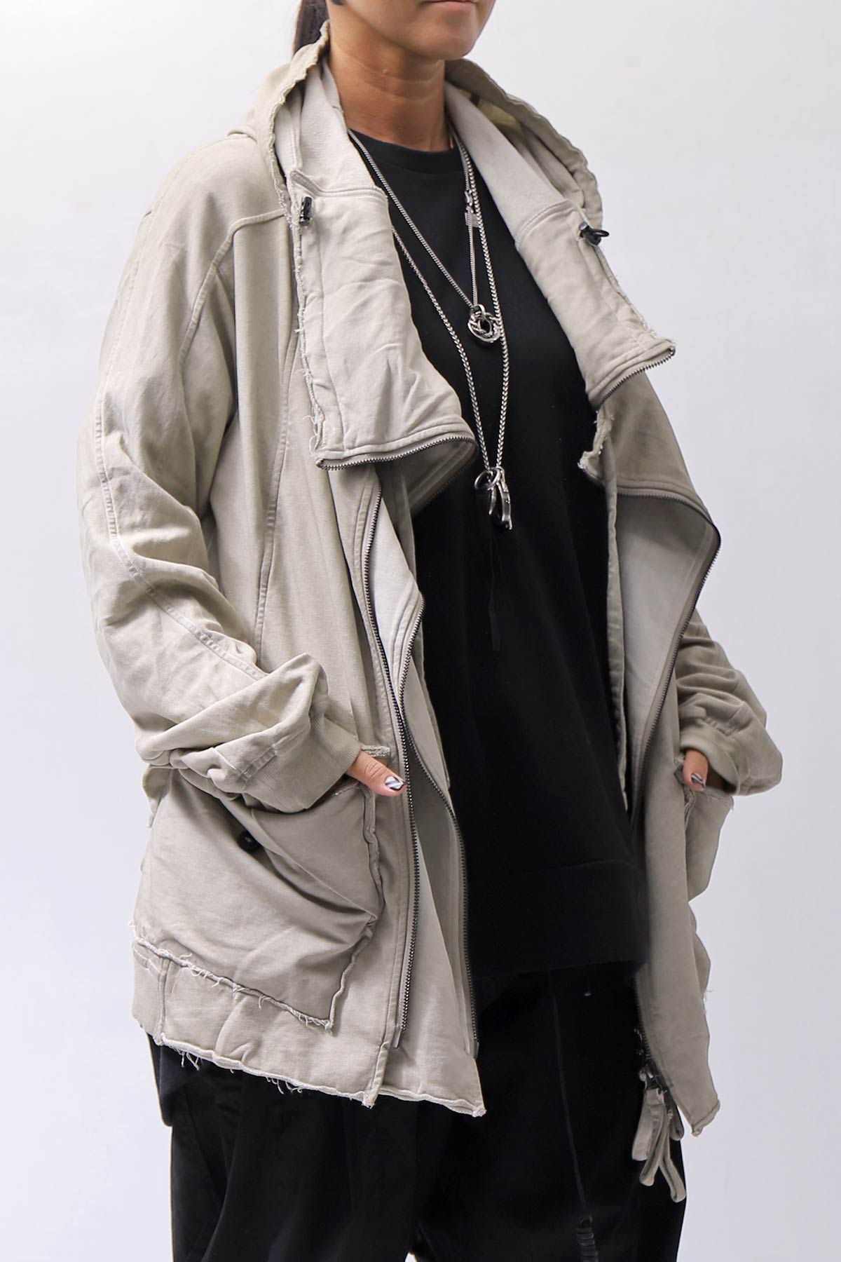【RUNDHOLZ】 UNISEX DOUBLE LAYERED ZIP-UP HOODIE_SAND CLOUD