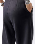 【NOSTRASANTISSIMA】 UNISEX STRETCH FRONT TUCK PANTS P118_BLACK