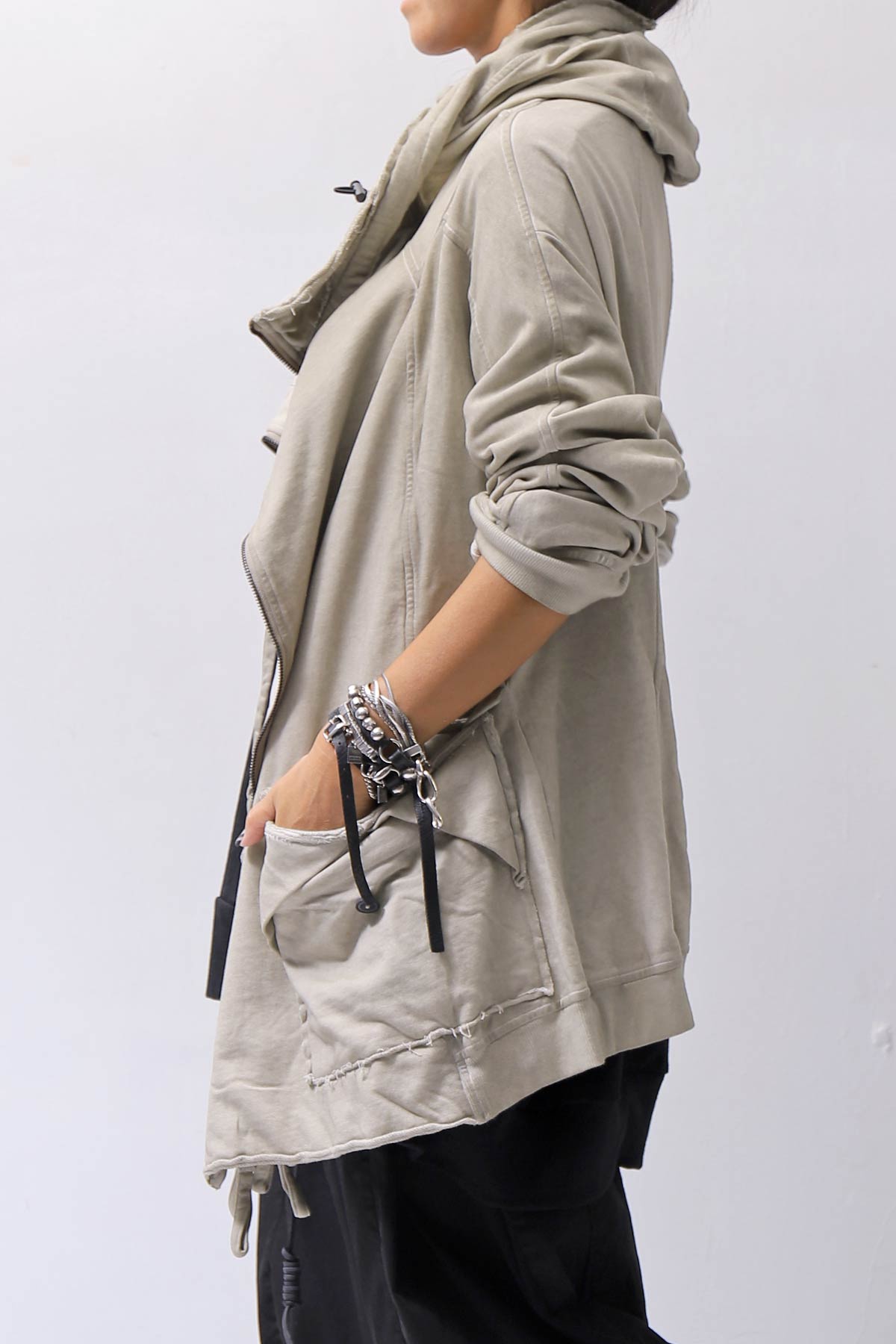 【RUNDHOLZ】 UNISEX DOUBLE LAYERED ZIP-UP HOODIE_SAND CLOUD