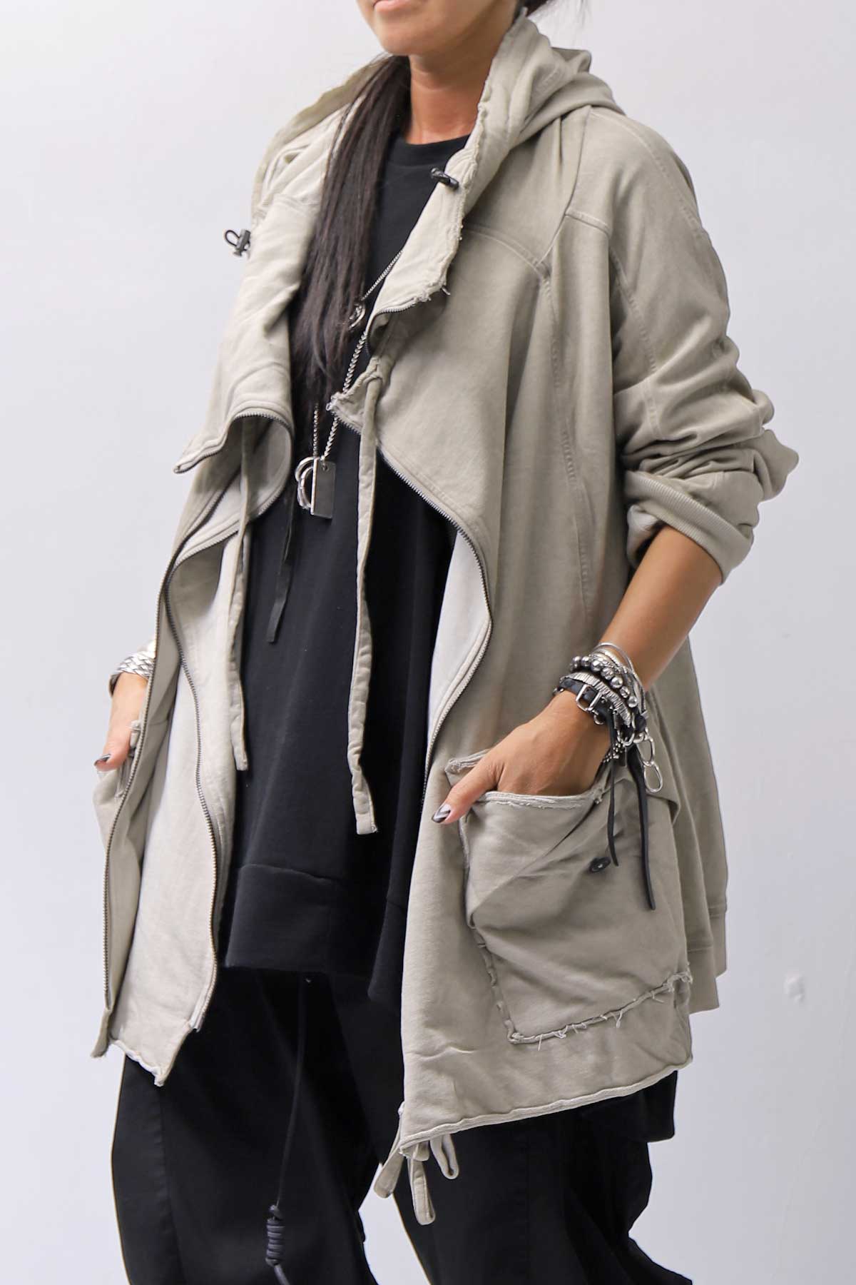 【RUNDHOLZ】 UNISEX DOUBLE LAYERED ZIP-UP HOODIE_SAND CLOUD