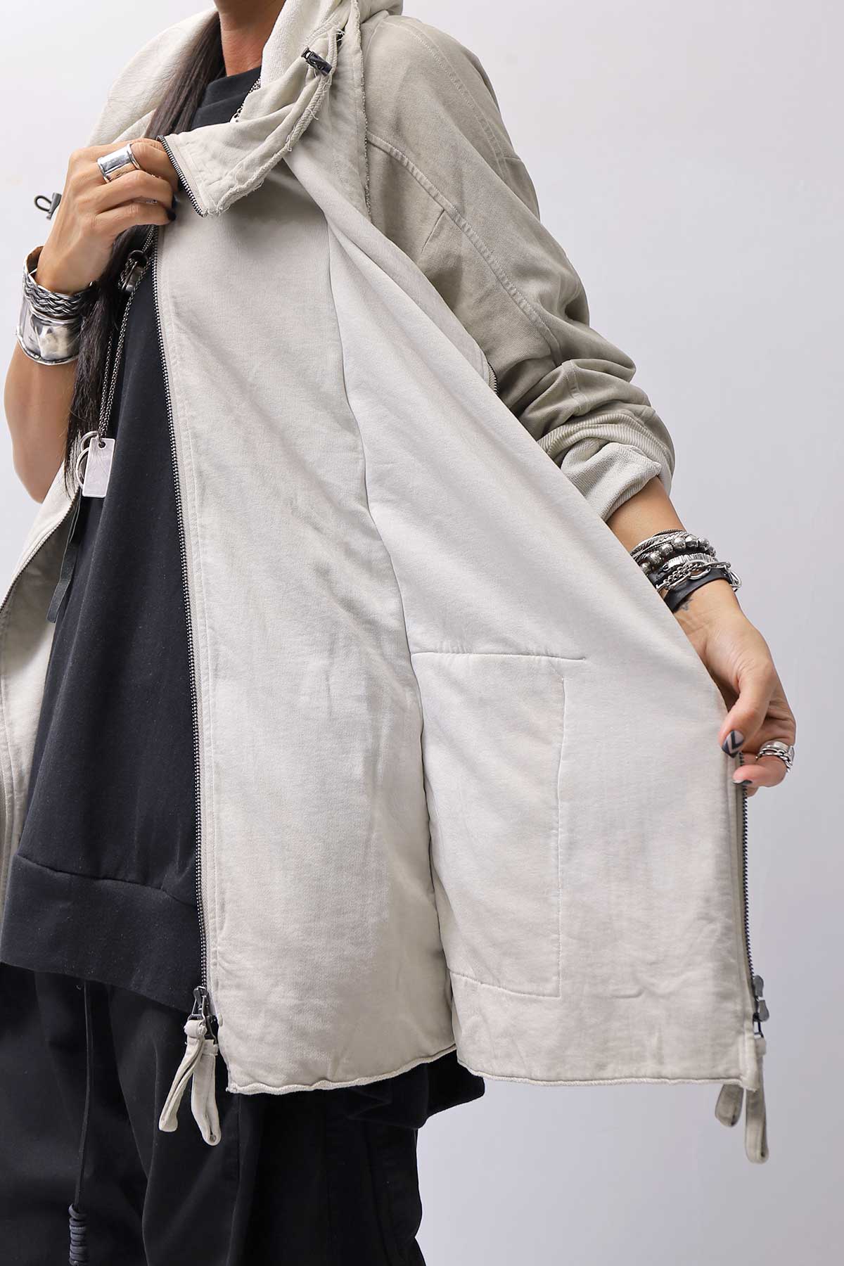 【RUNDHOLZ】 UNISEX DOUBLE LAYERED ZIP-UP HOODIE_SAND CLOUD