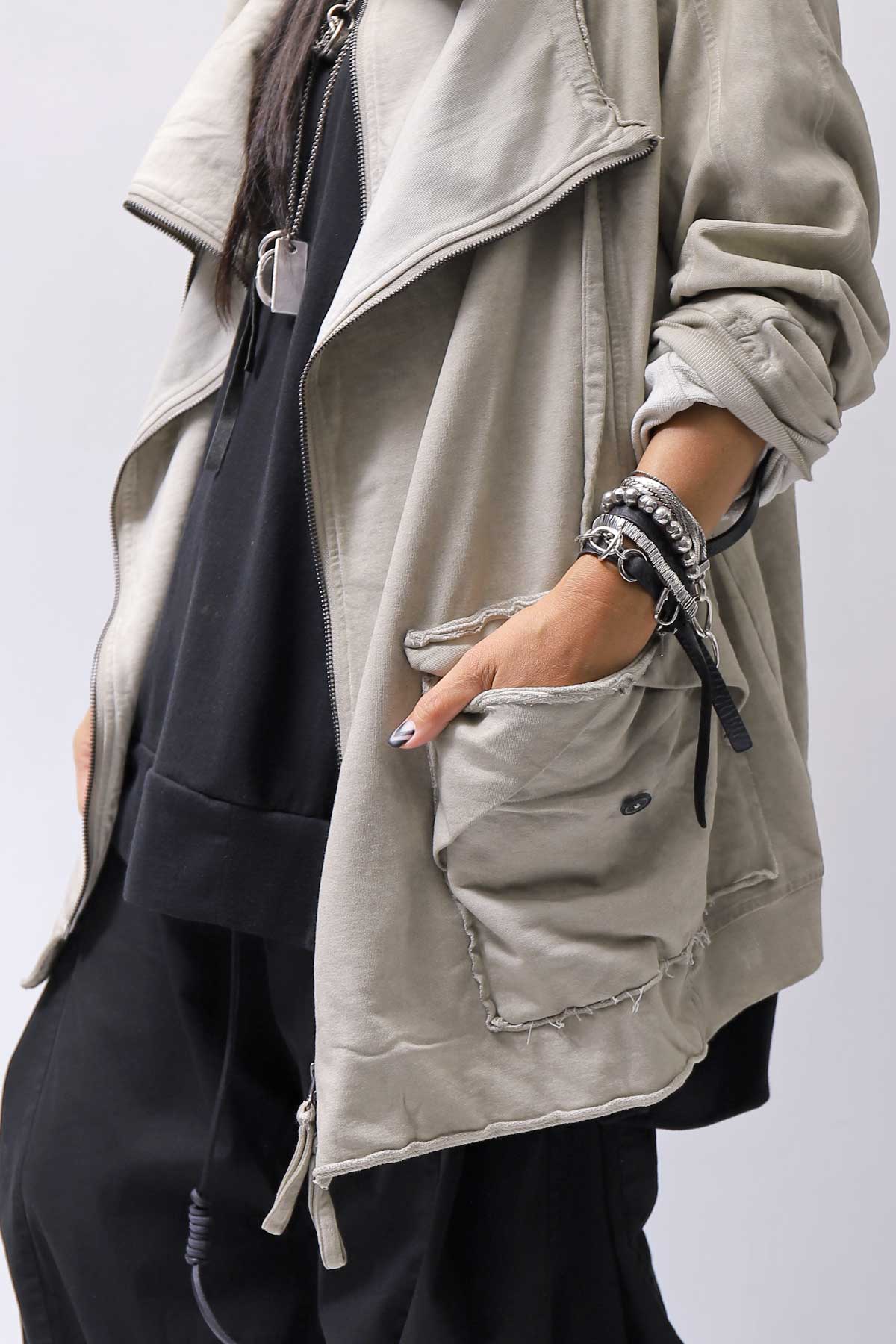 【RUNDHOLZ】 UNISEX DOUBLE LAYERED ZIP-UP HOODIE_SAND CLOUD