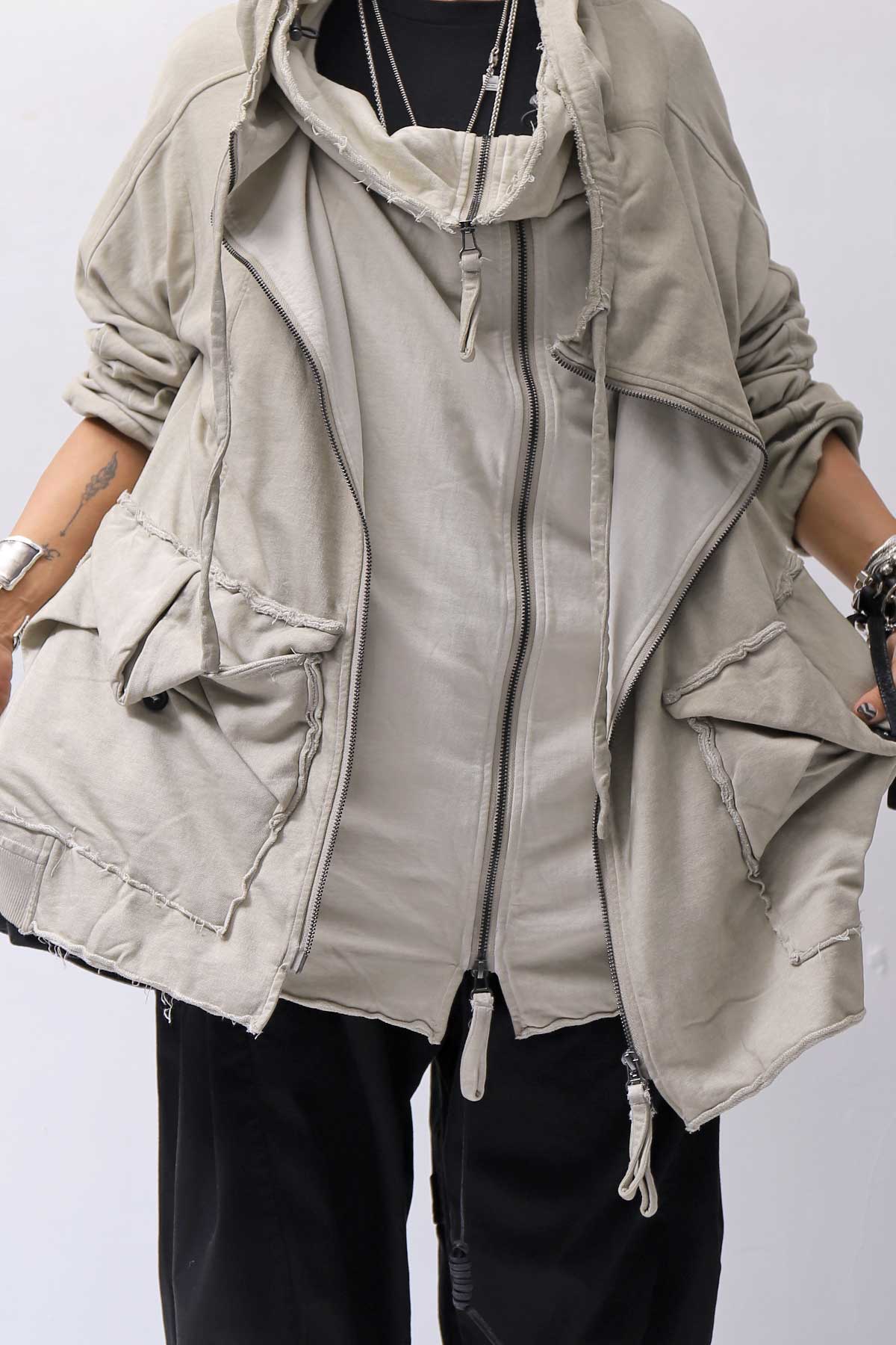 【RUNDHOLZ】 UNISEX DOUBLE LAYERED ZIP-UP HOODIE_SAND CLOUD