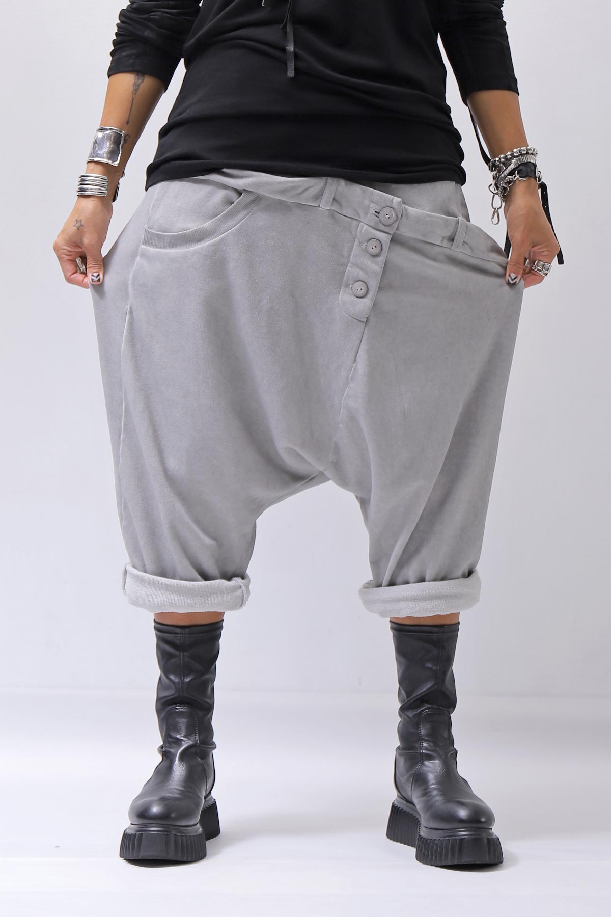 【studio b3】 UNSEX COTTON&SWEAT BOX SARROUEL PANTS RBB1974_PEARL OLD DYE