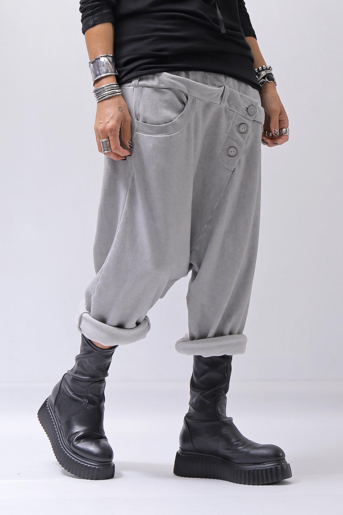 【studio b3】 UNSEX COTTON&SWEAT BOX SARROUEL PANTS RBB1974_PEARL OLD DYE