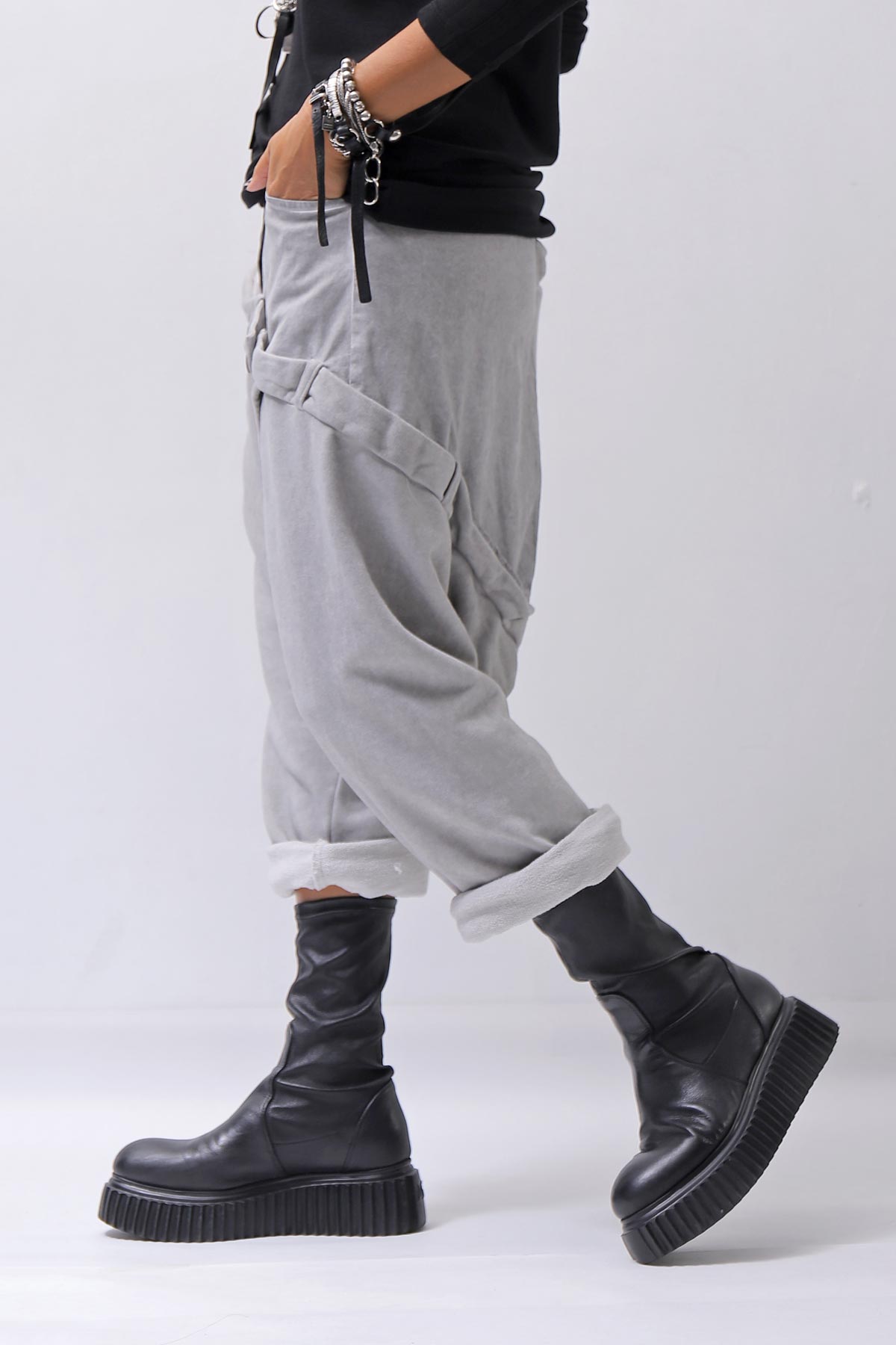 【studio b3】 UNSEX COTTON&SWEAT BOX SARROUEL PANTS RBB1974_PEARL OLD DYE