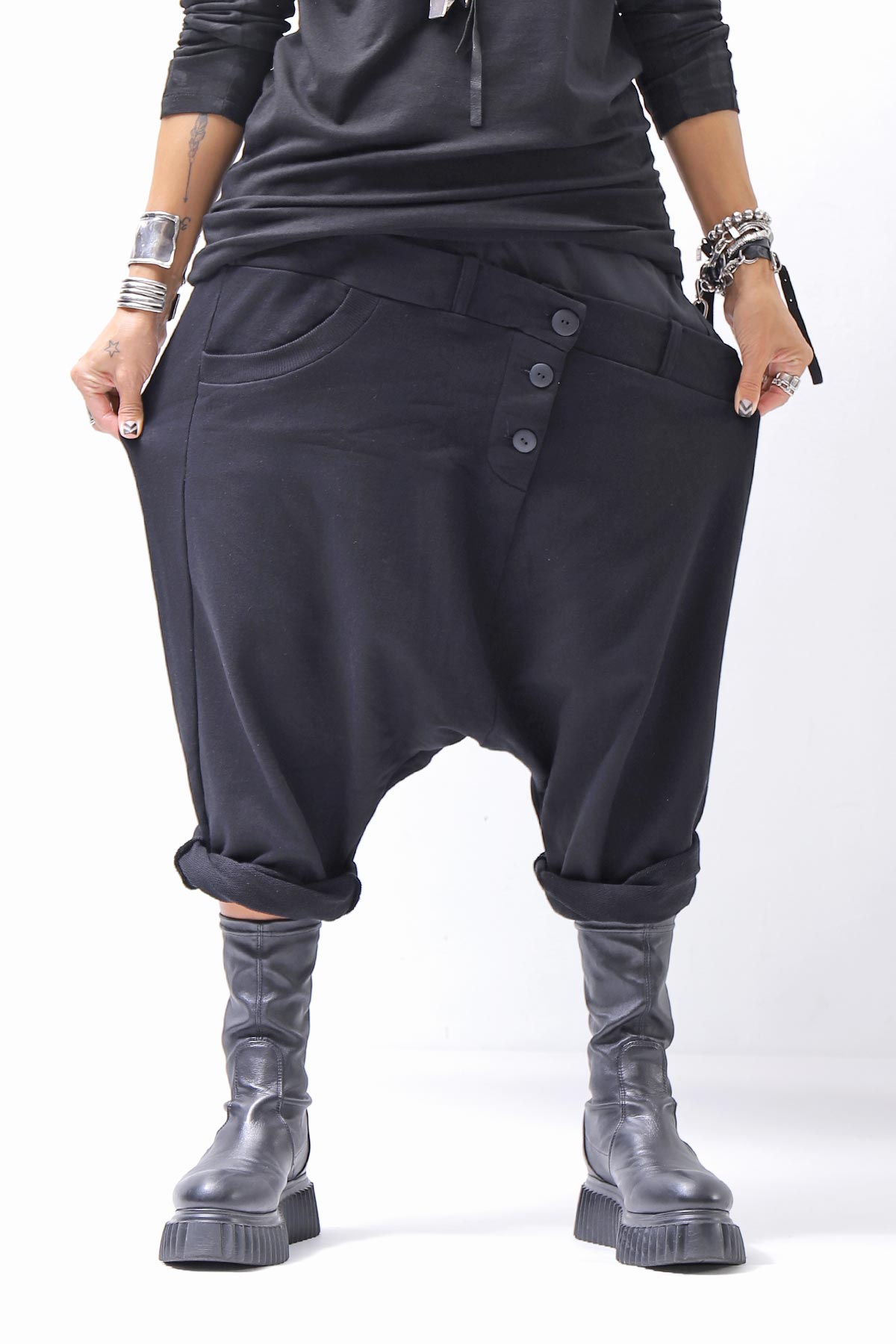 【studio b3】 UNSEX COTTON&SWEAT BOX SARROUEL PANTS RBB1974_BLACK