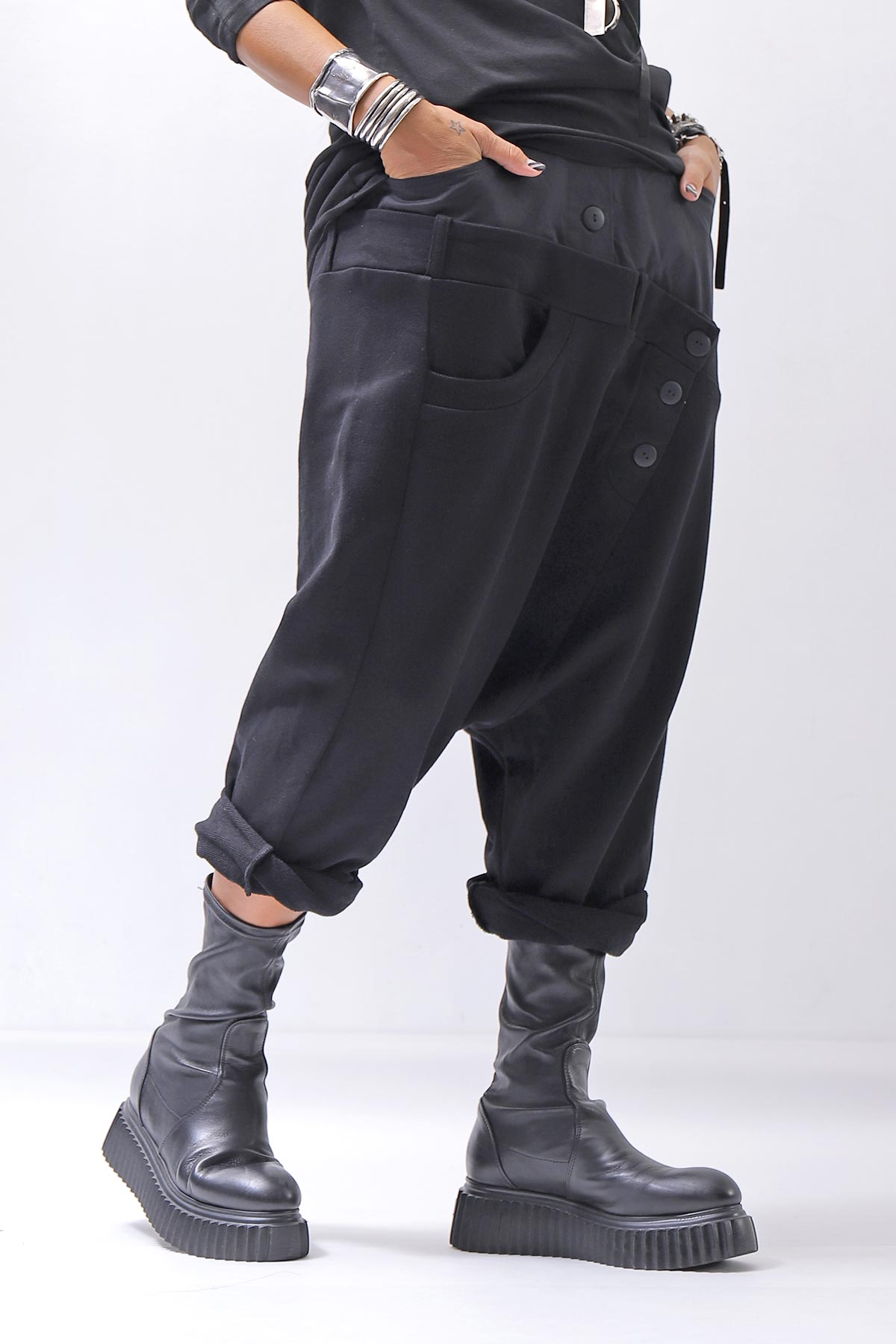 【studio b3】 UNSEX COTTON&SWEAT BOX SARROUEL PANTS RBB1974_BLACK
