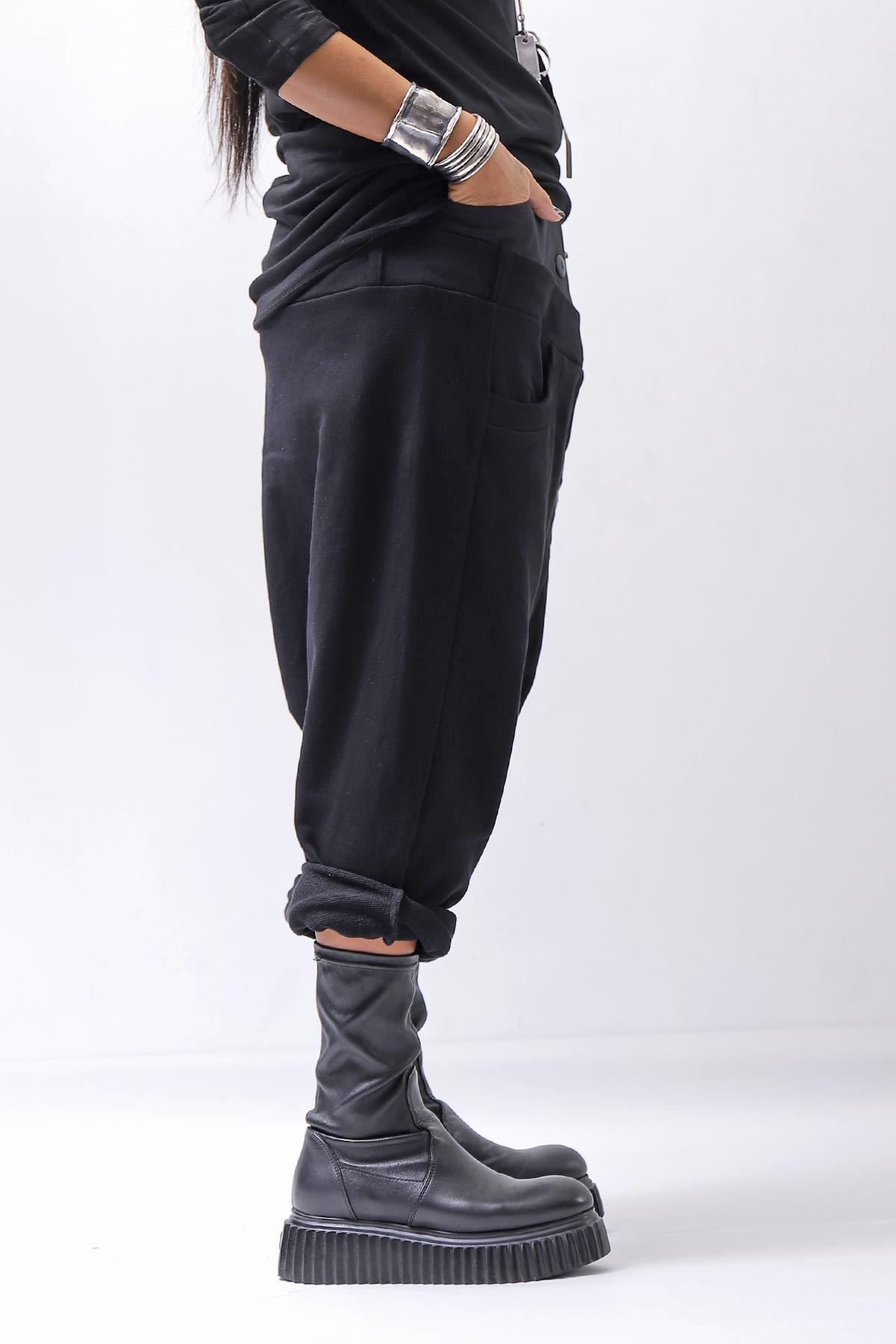【studio b3】 UNSEX COTTON&SWEAT BOX SARROUEL PANTS RBB1974_BLACK