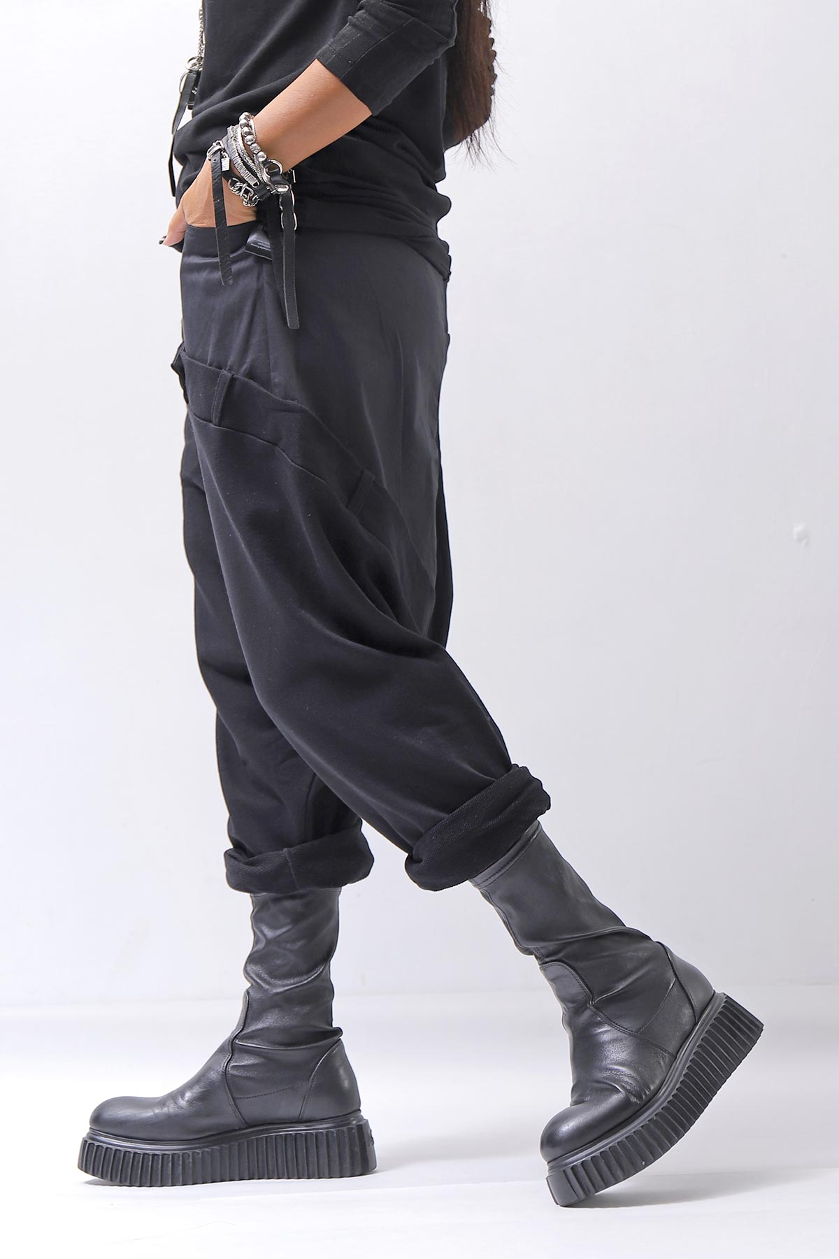 【studio b3】 UNSEX COTTON&SWEAT BOX SARROUEL PANTS RBB1974_BLACK