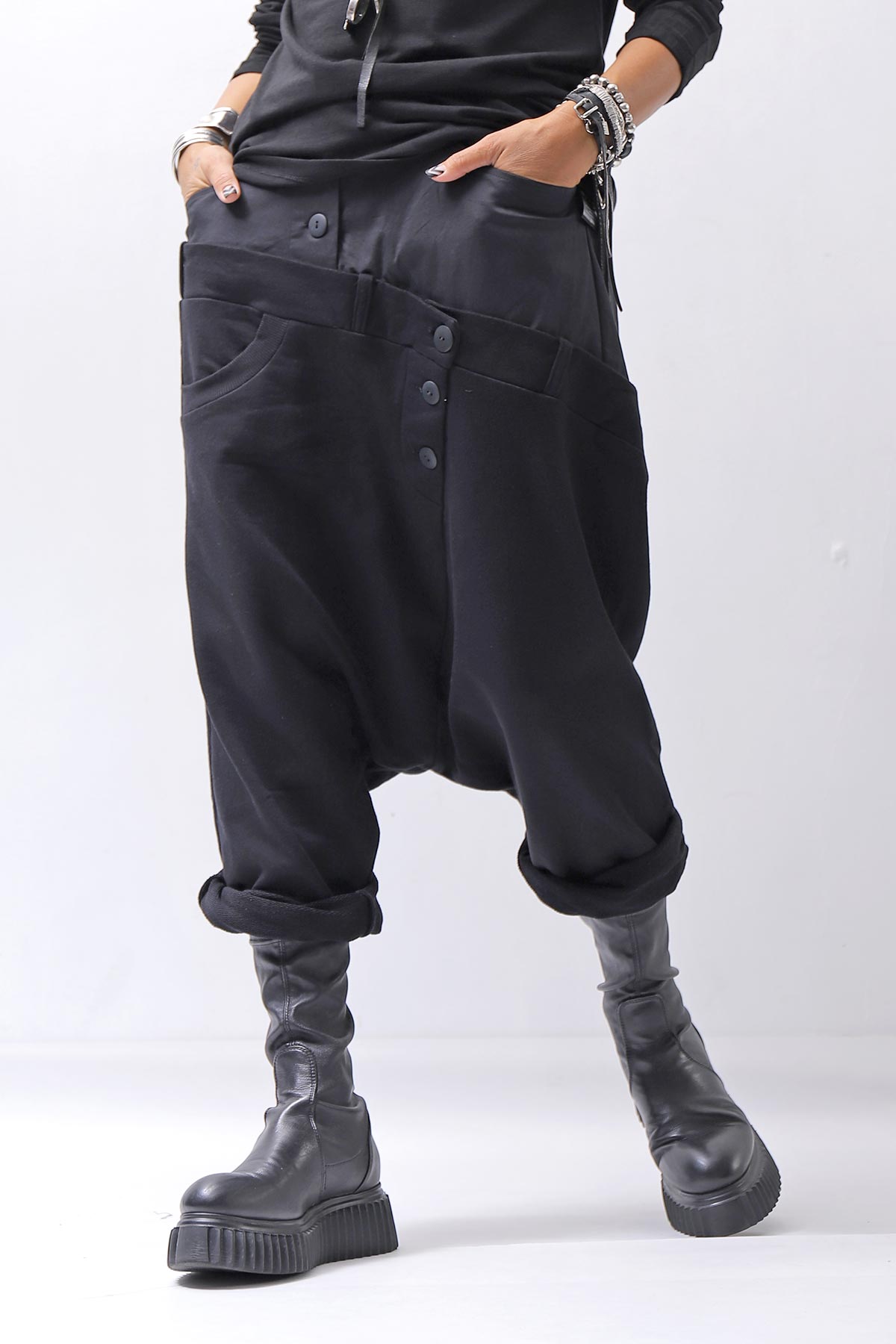 【studio b3】 UNSEX COTTON&SWEAT BOX SARROUEL PANTS RBB1974_BLACK
